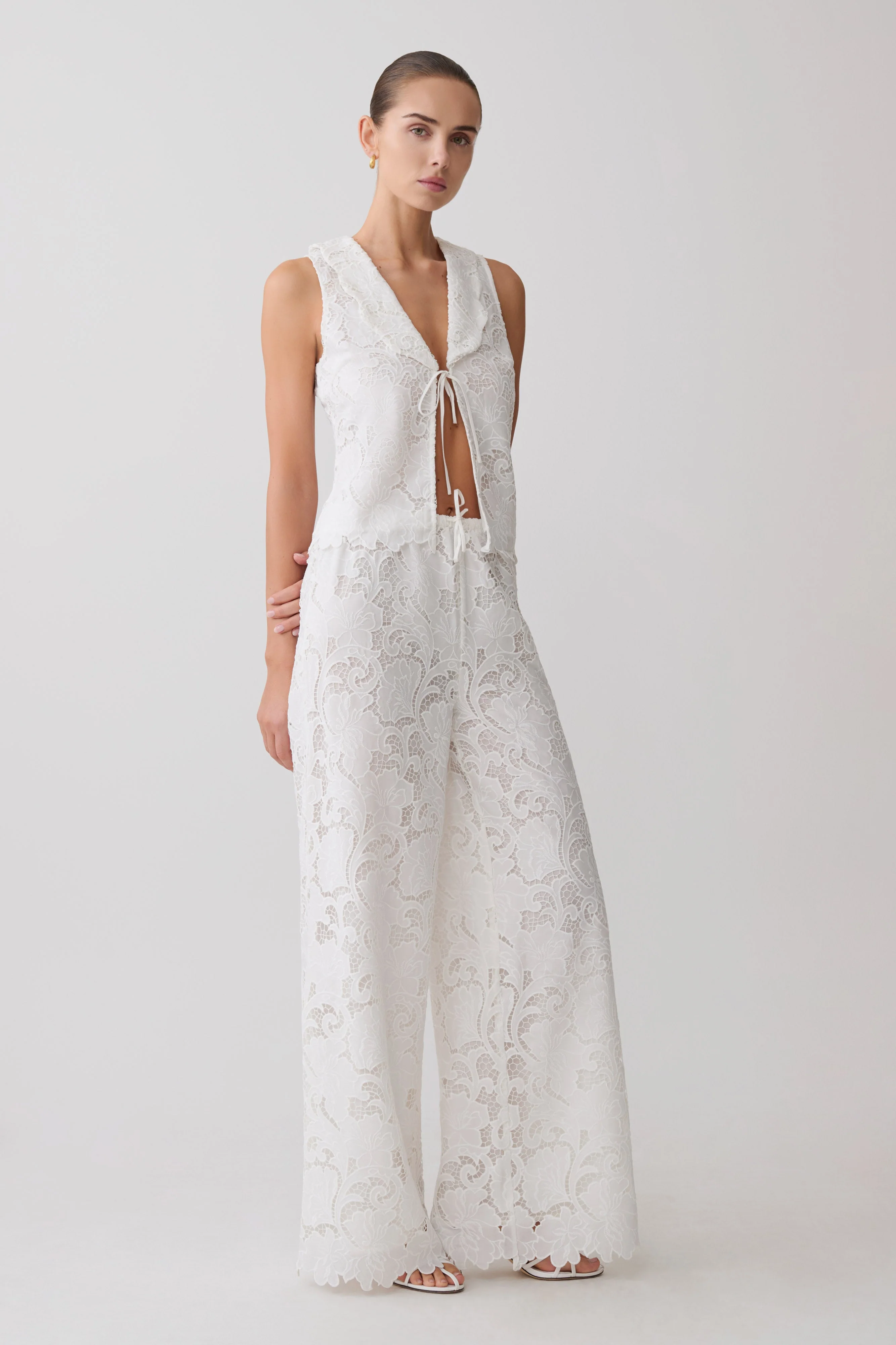 Tessa Broderie Straight Leg Pants - White