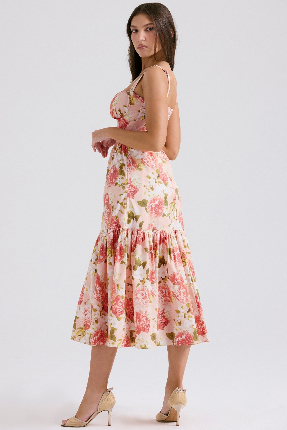 Pink Peony Print Cotton Midi Sundress