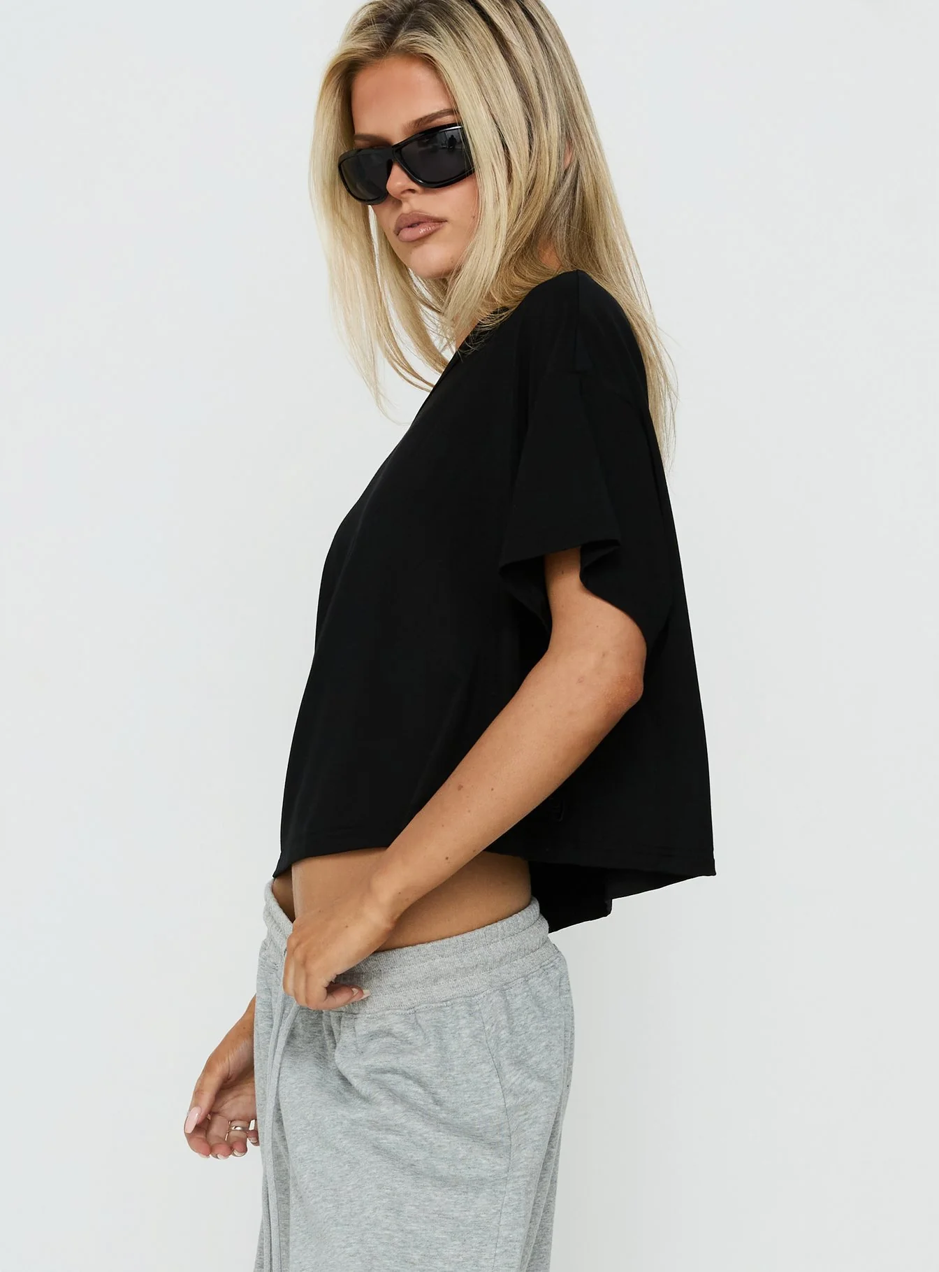 Bailea Off Shoulder Cropped Tee Black