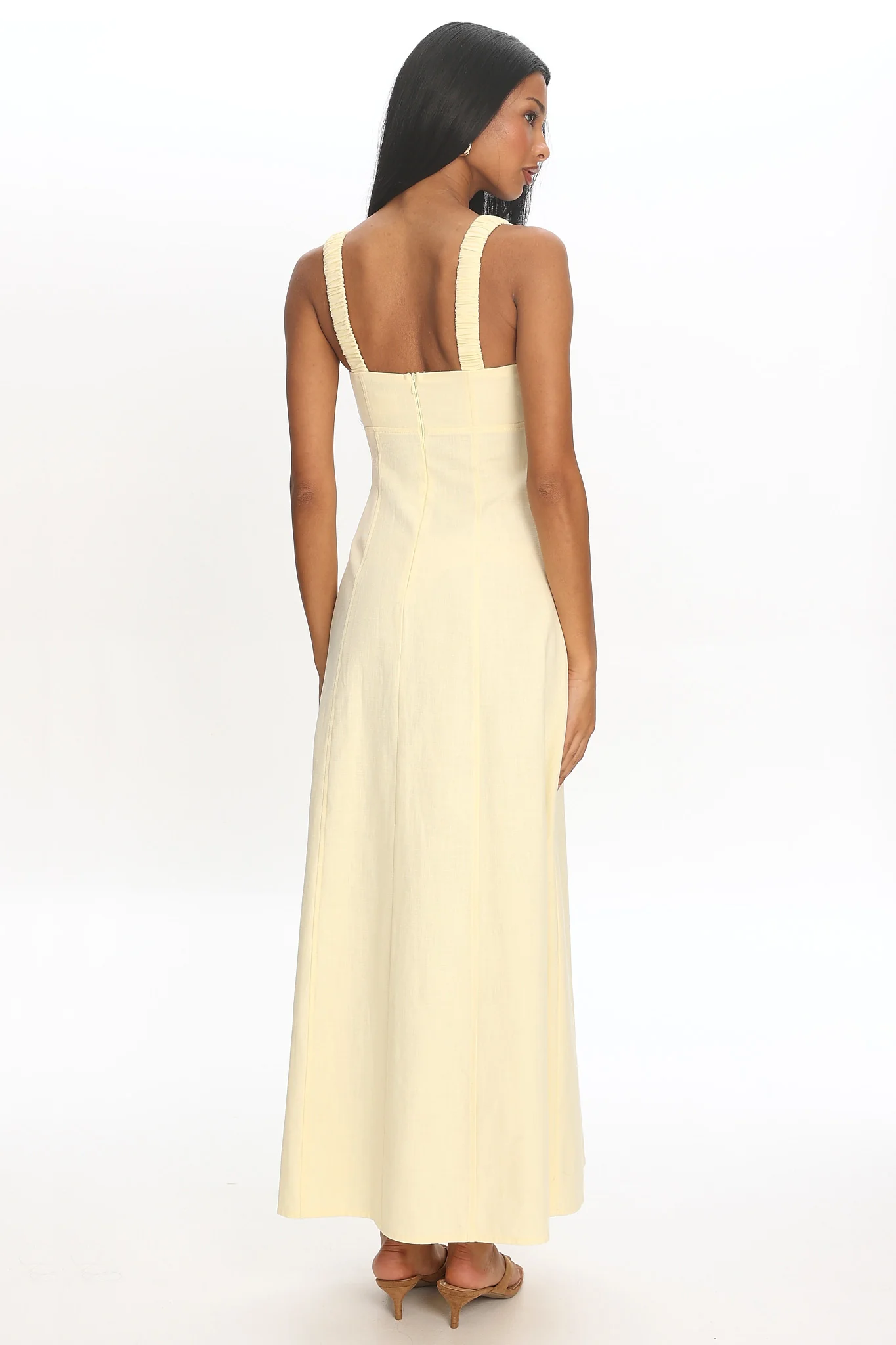 Day Off Ruched Strap Maxi Dress Baby Yellow - luluinthesky