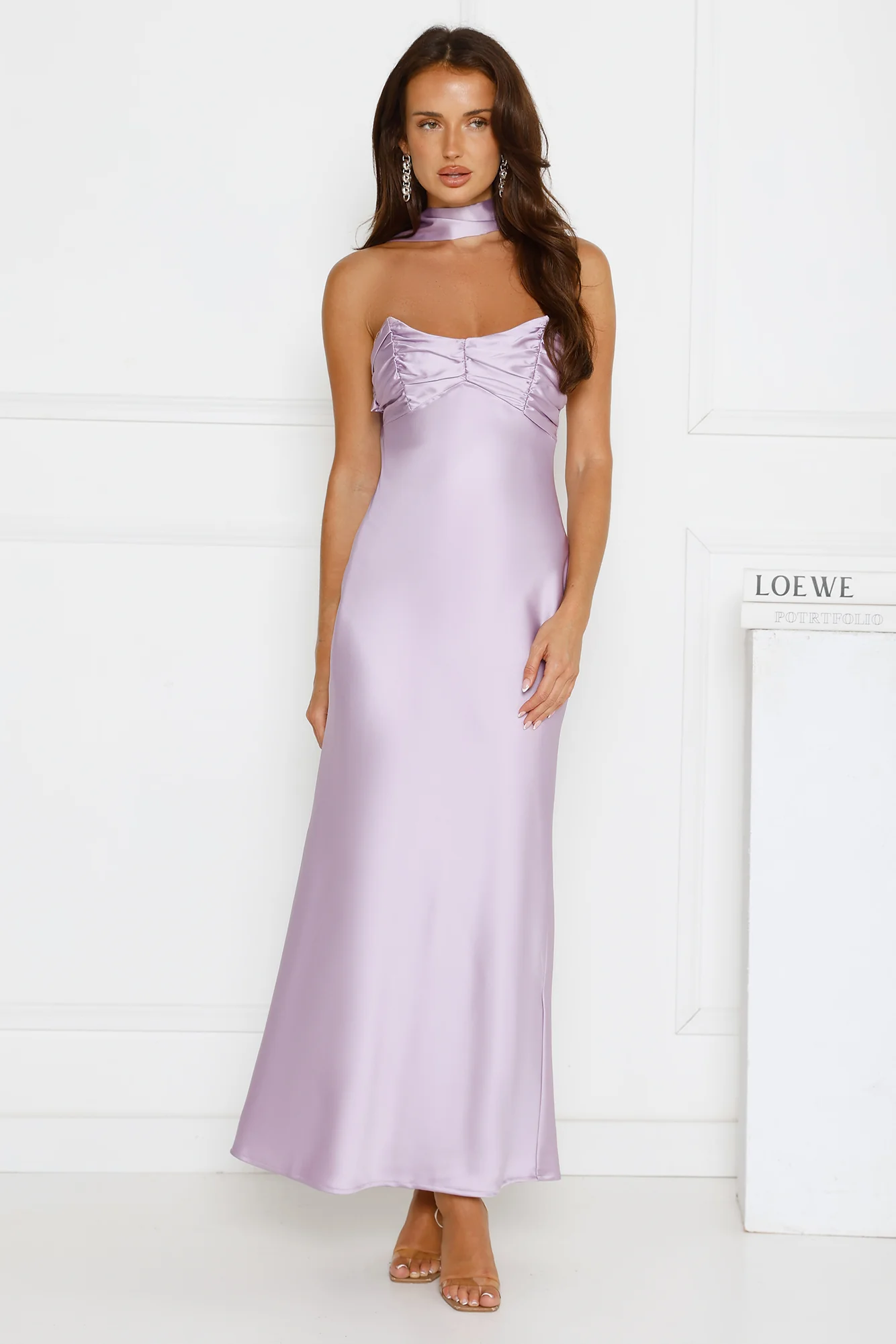 Be Noticed Strapless Satin Maxi Dress Lilac