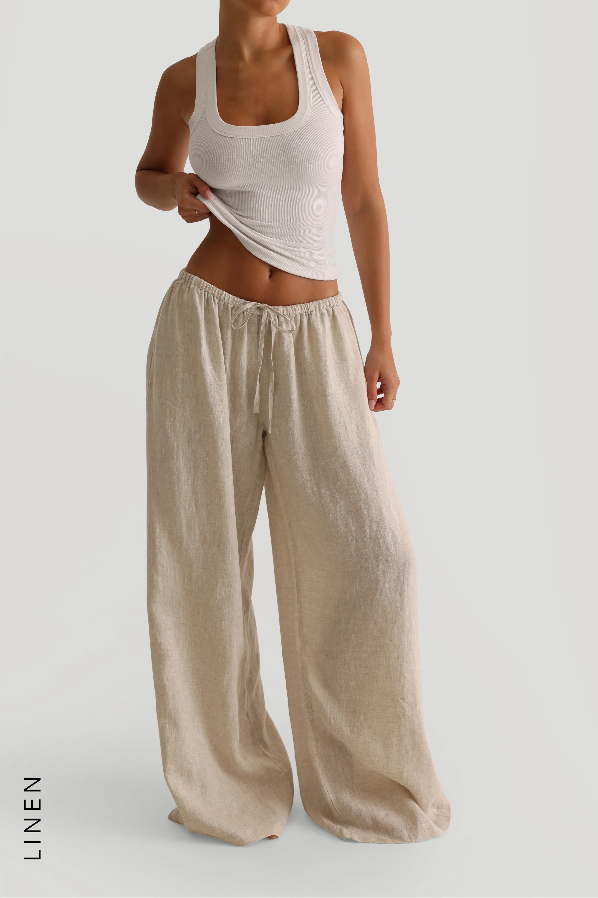 Heritage Linen Wide-Leg Pants - Sand