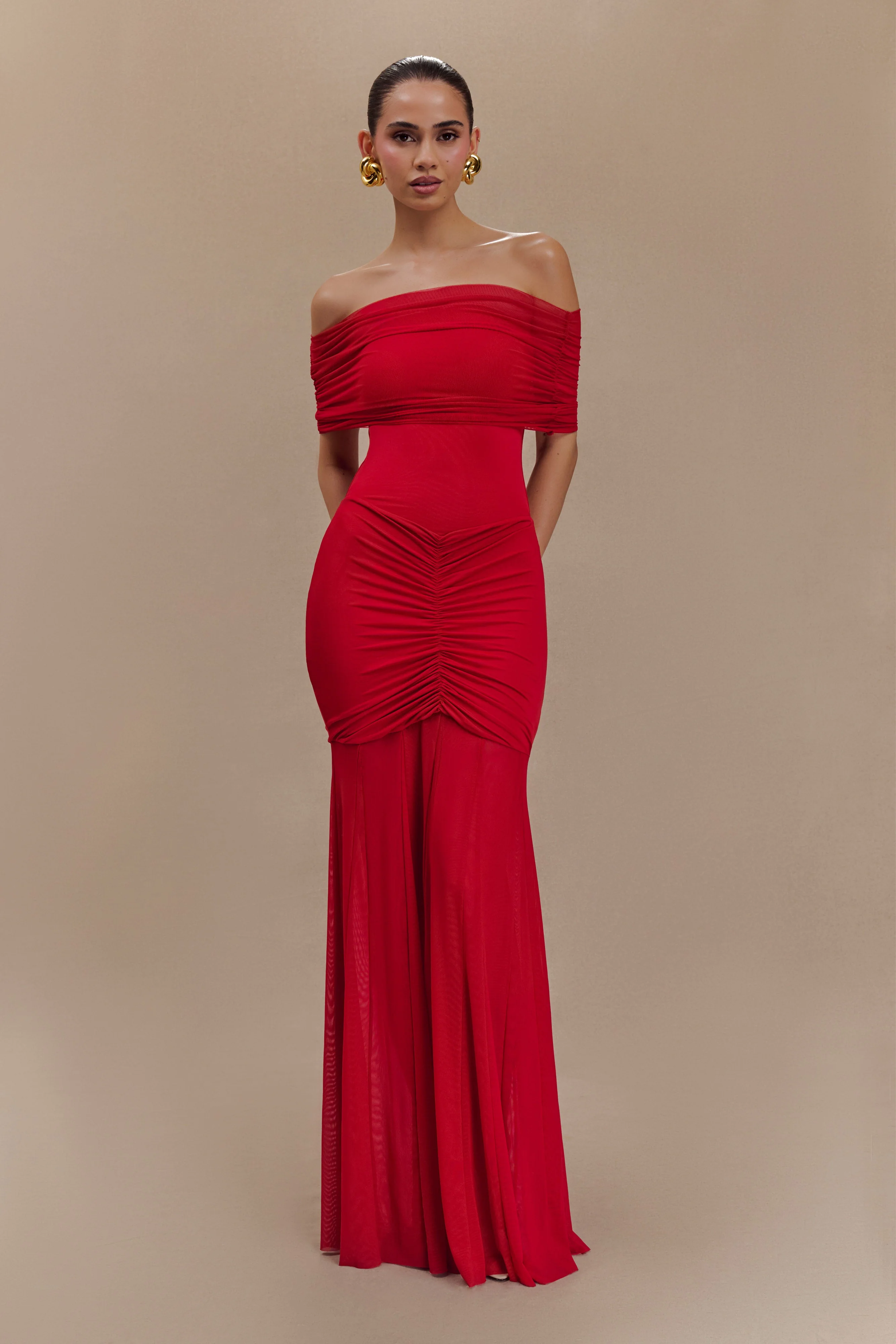 Caspian-Slinky-And-Mesh-Off-Shoulder-Maxi-Dress-Ruby