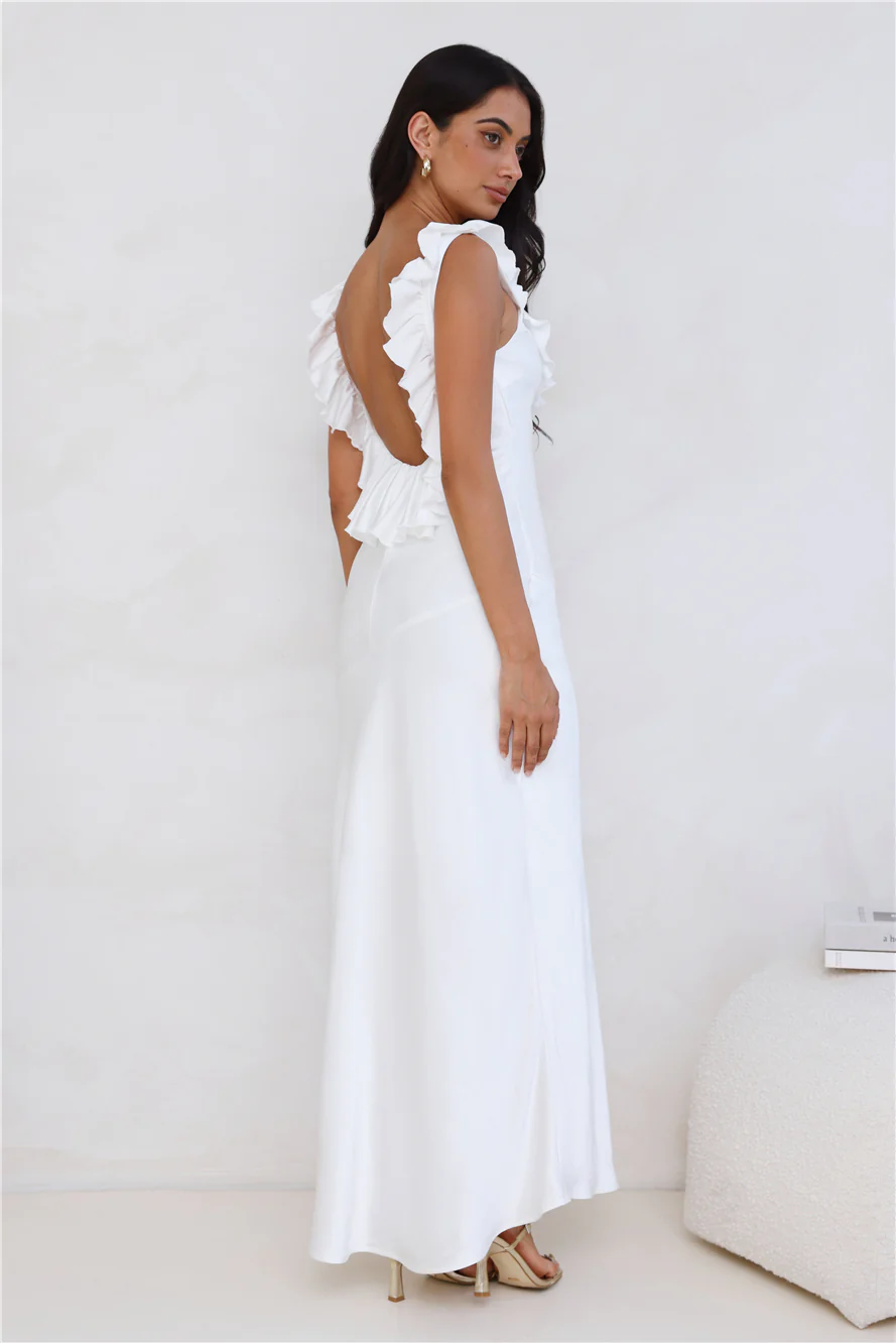 Chasing The Spark Satin Maxi Dress White - luluinthesky