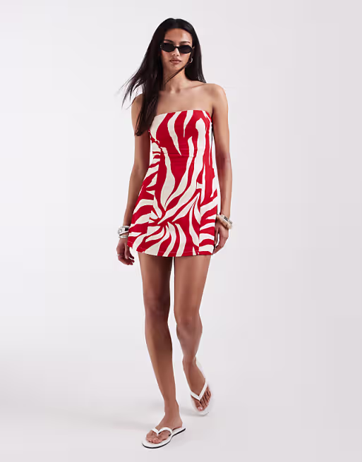 ONLY bandeau mini dress in red floral