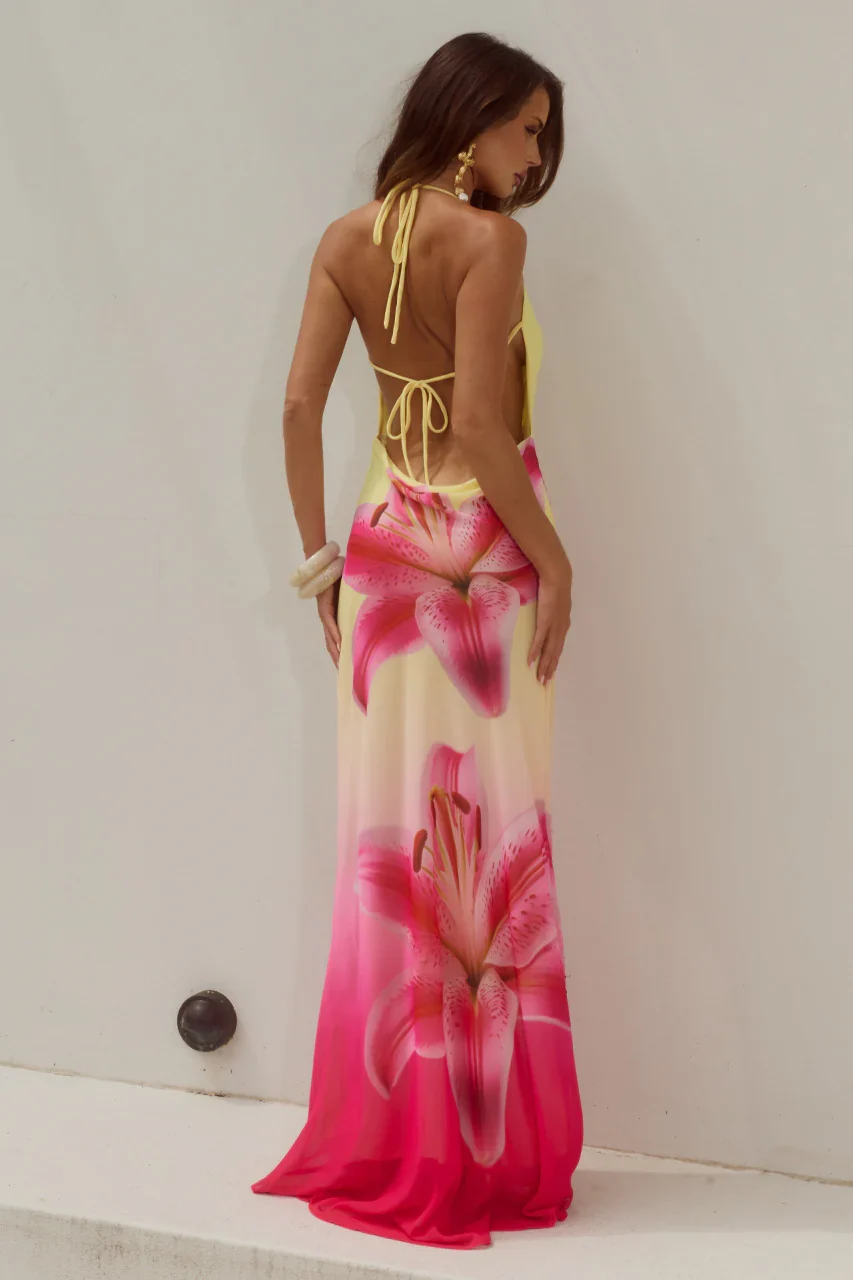 JULIANA COWL HIGH SLIT MAXI DRESS - PINK LILY