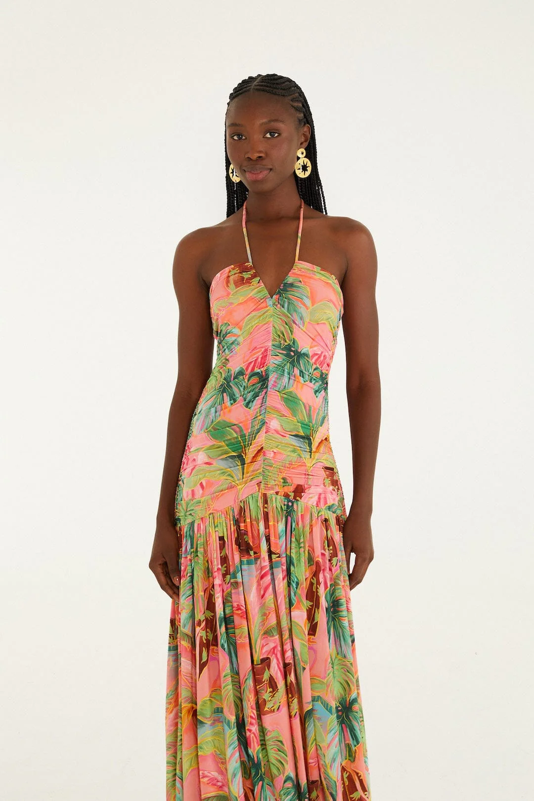 Soft Pink Pool Time Ruched Sleeveless Midi Dress