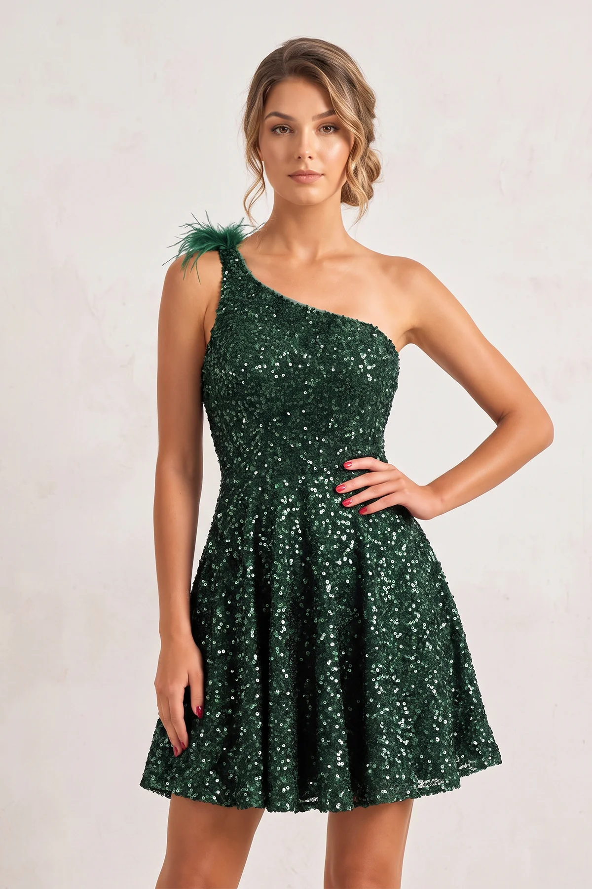 Royal Blue One Shoulder A Line Sequins Homecoming Dresses With Feathers