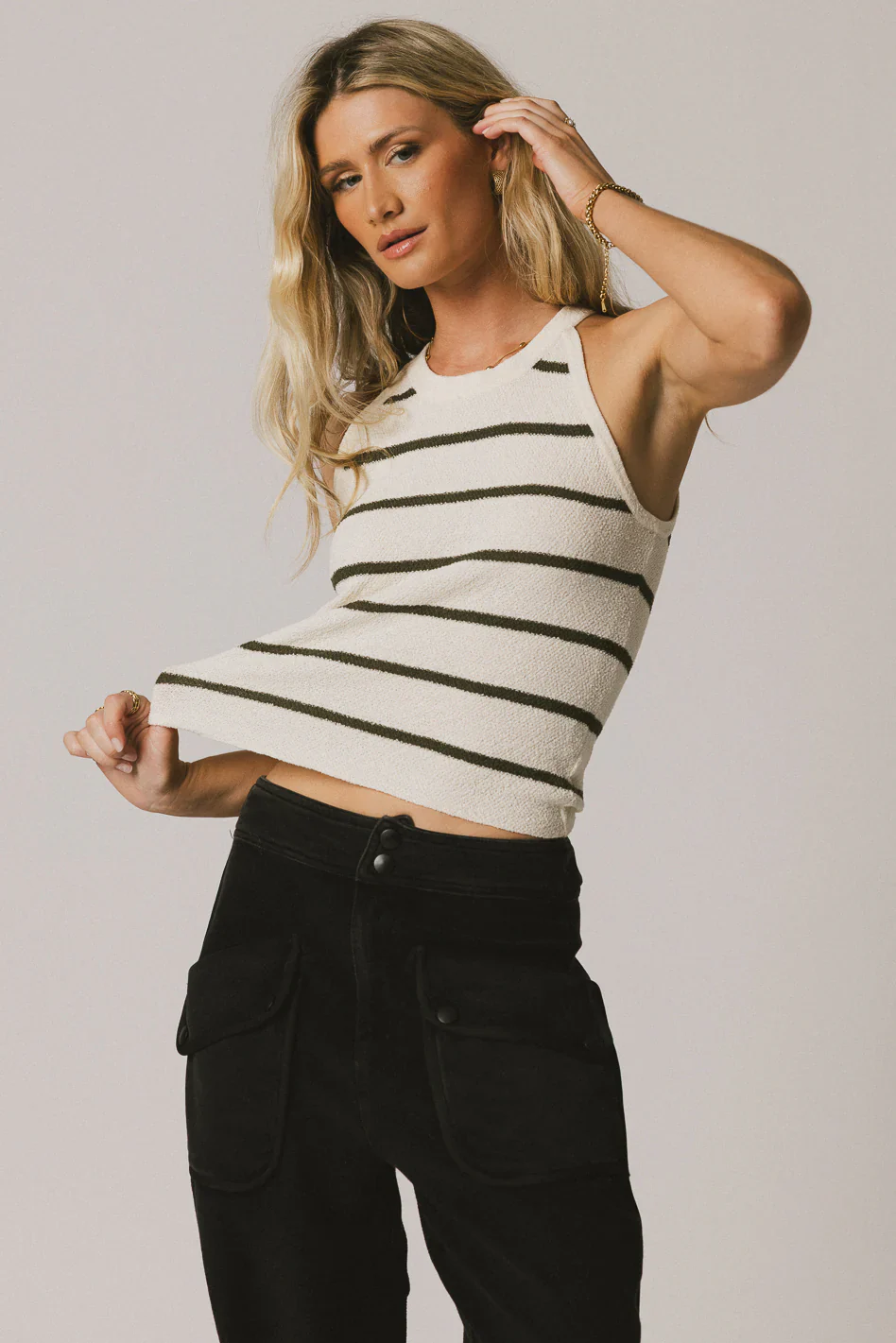 Kamari Striped Tank Top in Olive