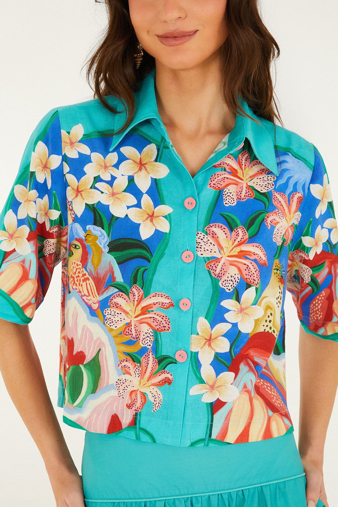 Multicolor Garden Of Life Scarf Short Sleeve Crop Shirt
