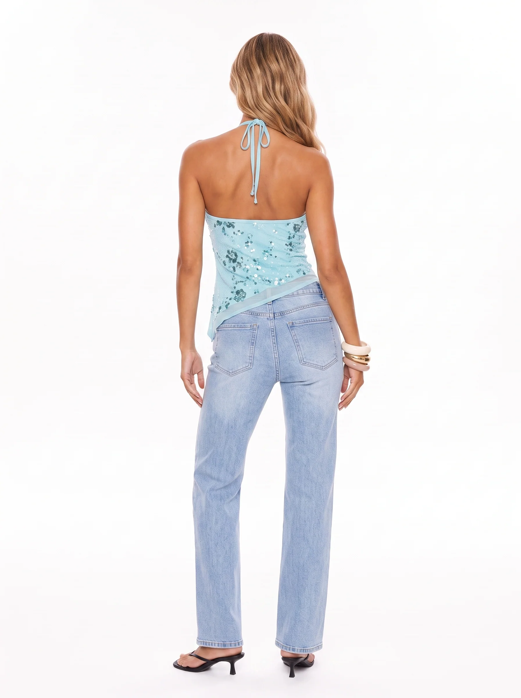 Beaded Asymmetrical Halter Top