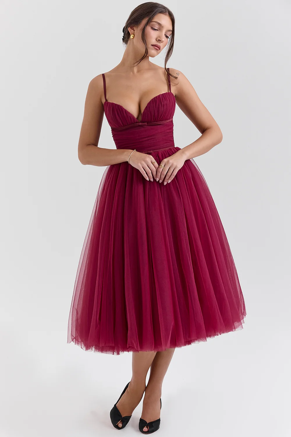 Cabernet Tulle Midi Dress