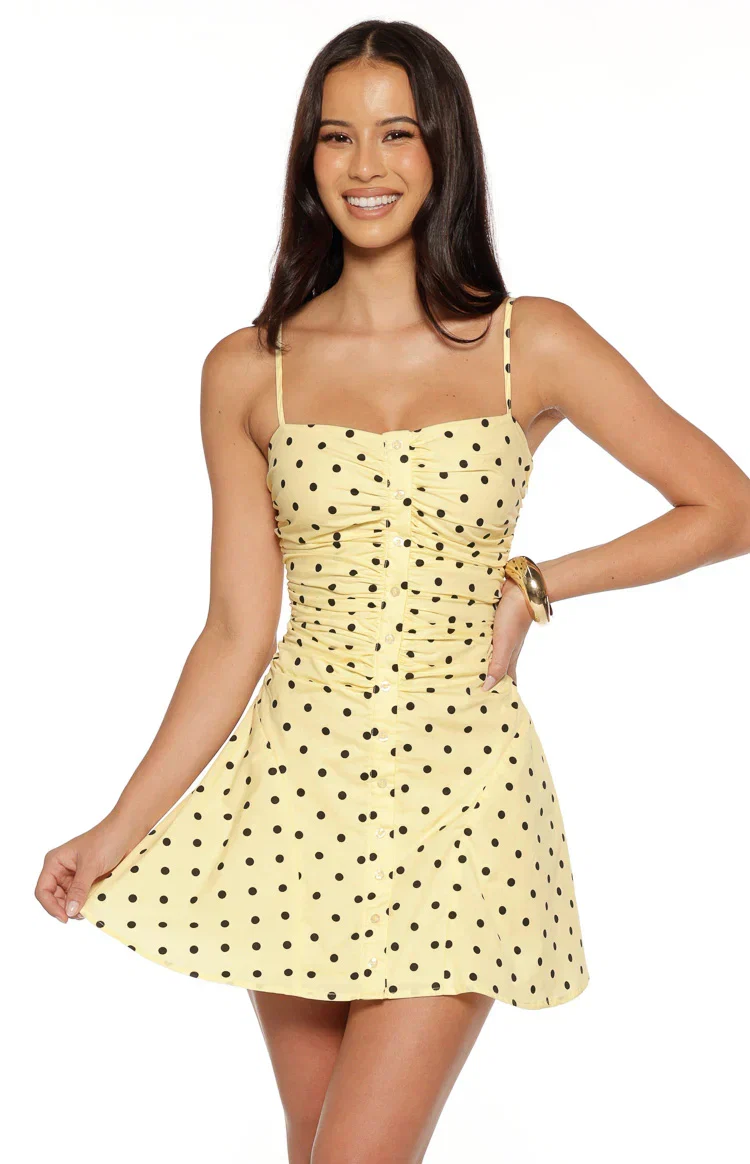 Teo Yellow Polka Dot Mini Dress