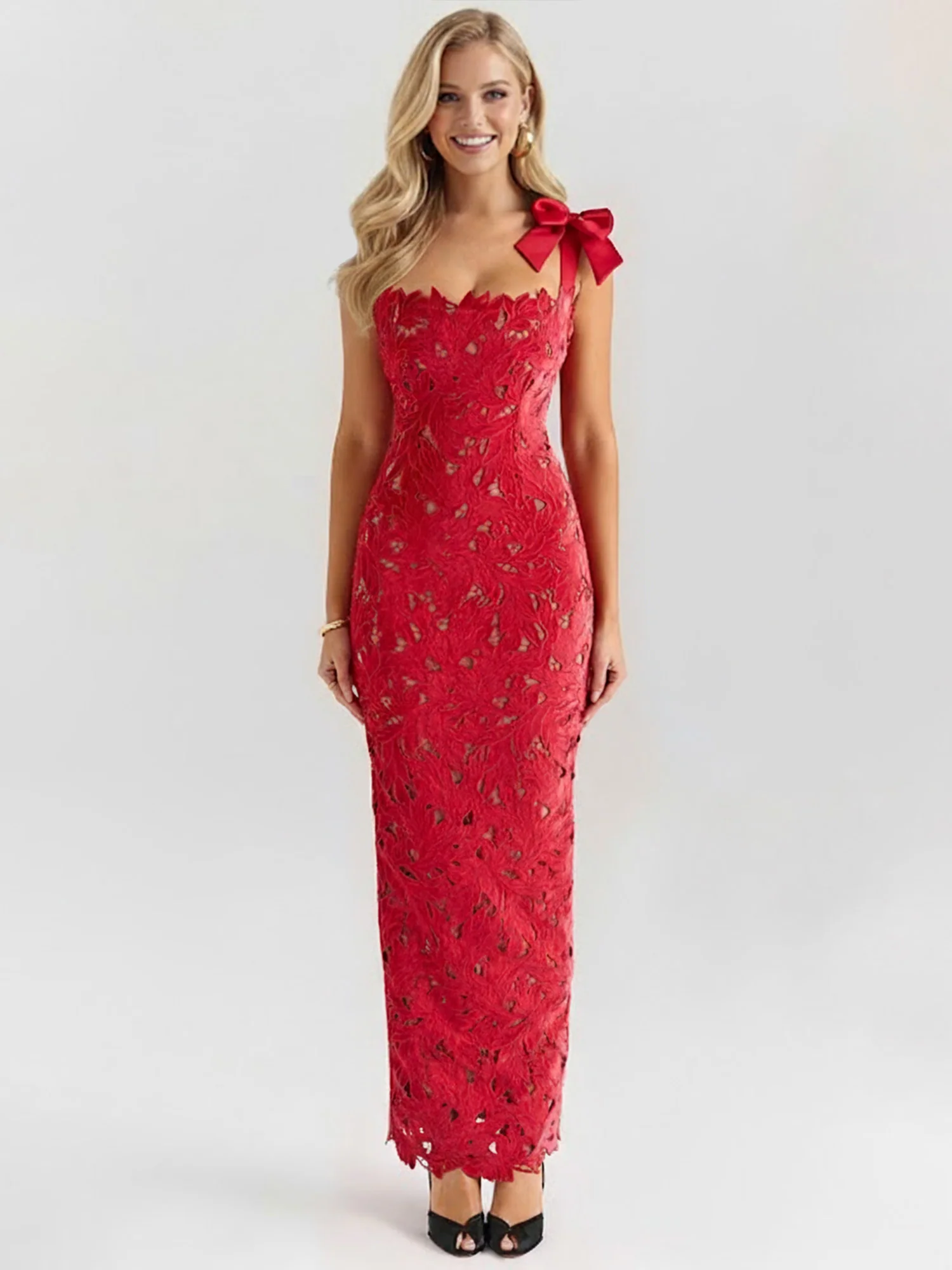 Red Vibrant Maxi Dress Festival Flair