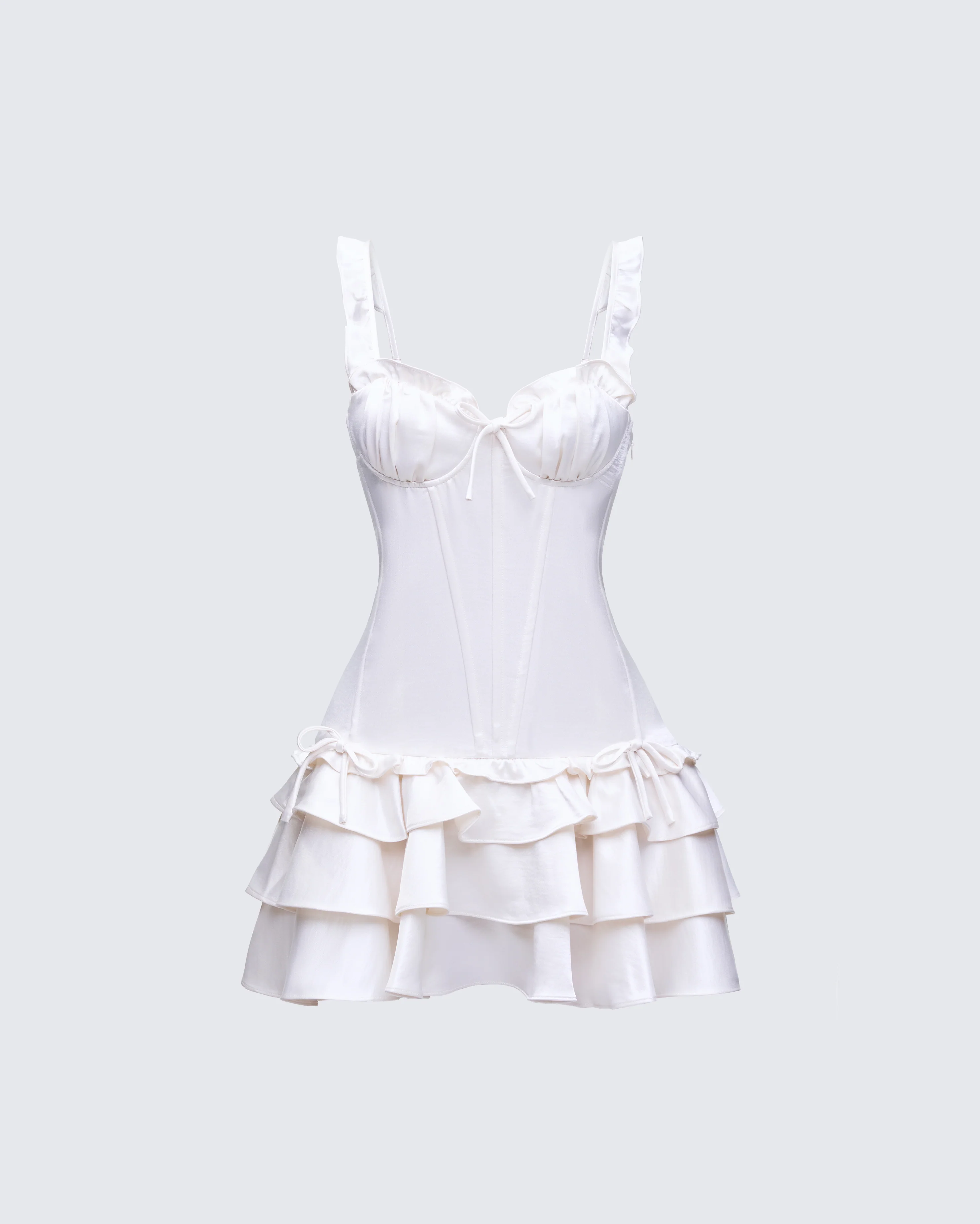 Odelle White Satin Ruffle Dress