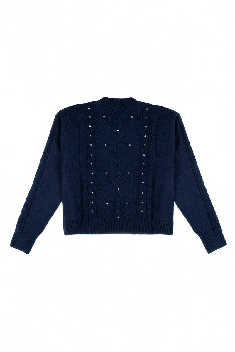 Embellished Cable-Knit Cropped Sweater