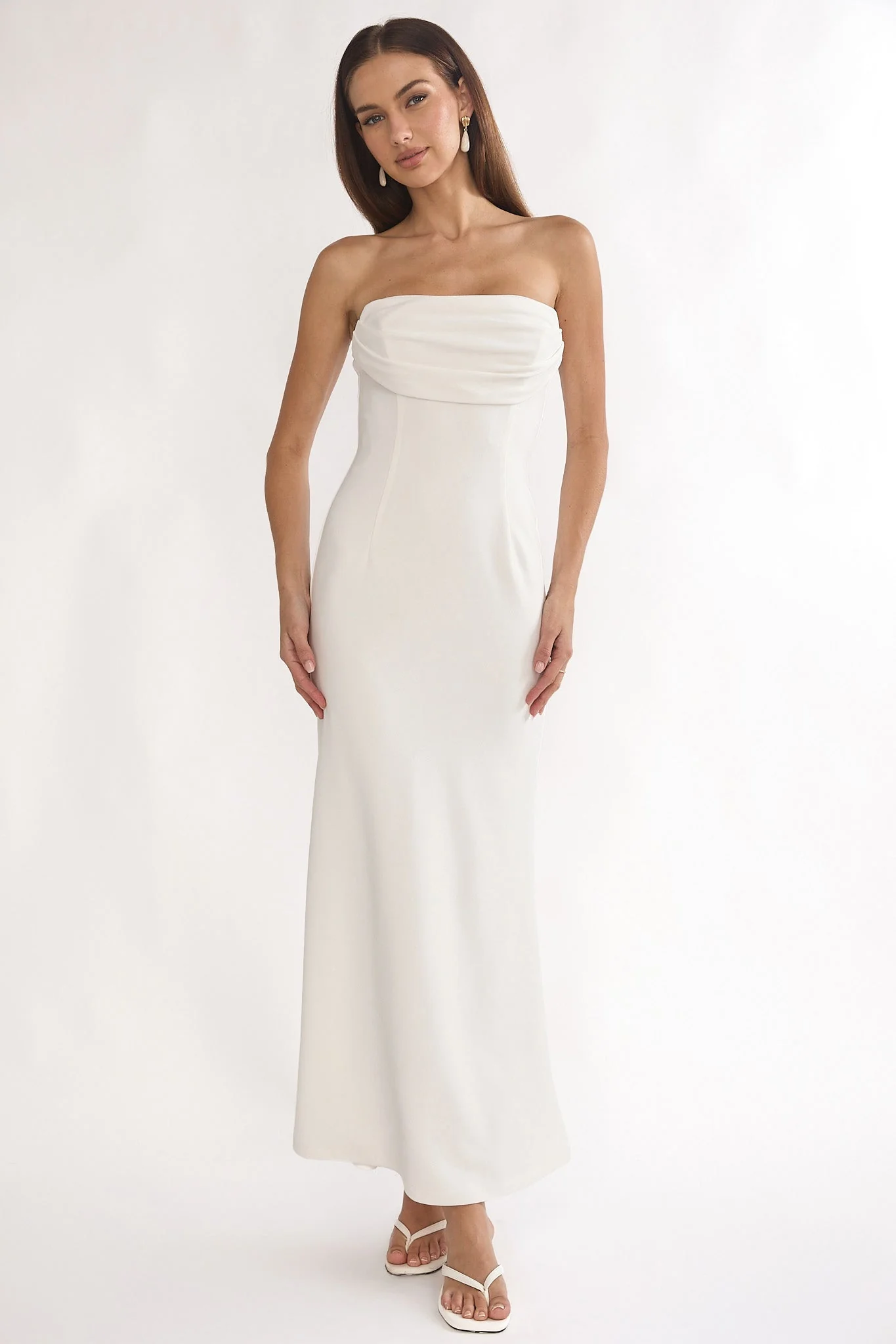 Well Versed Strapless Pleat Bust Maxi Dress White