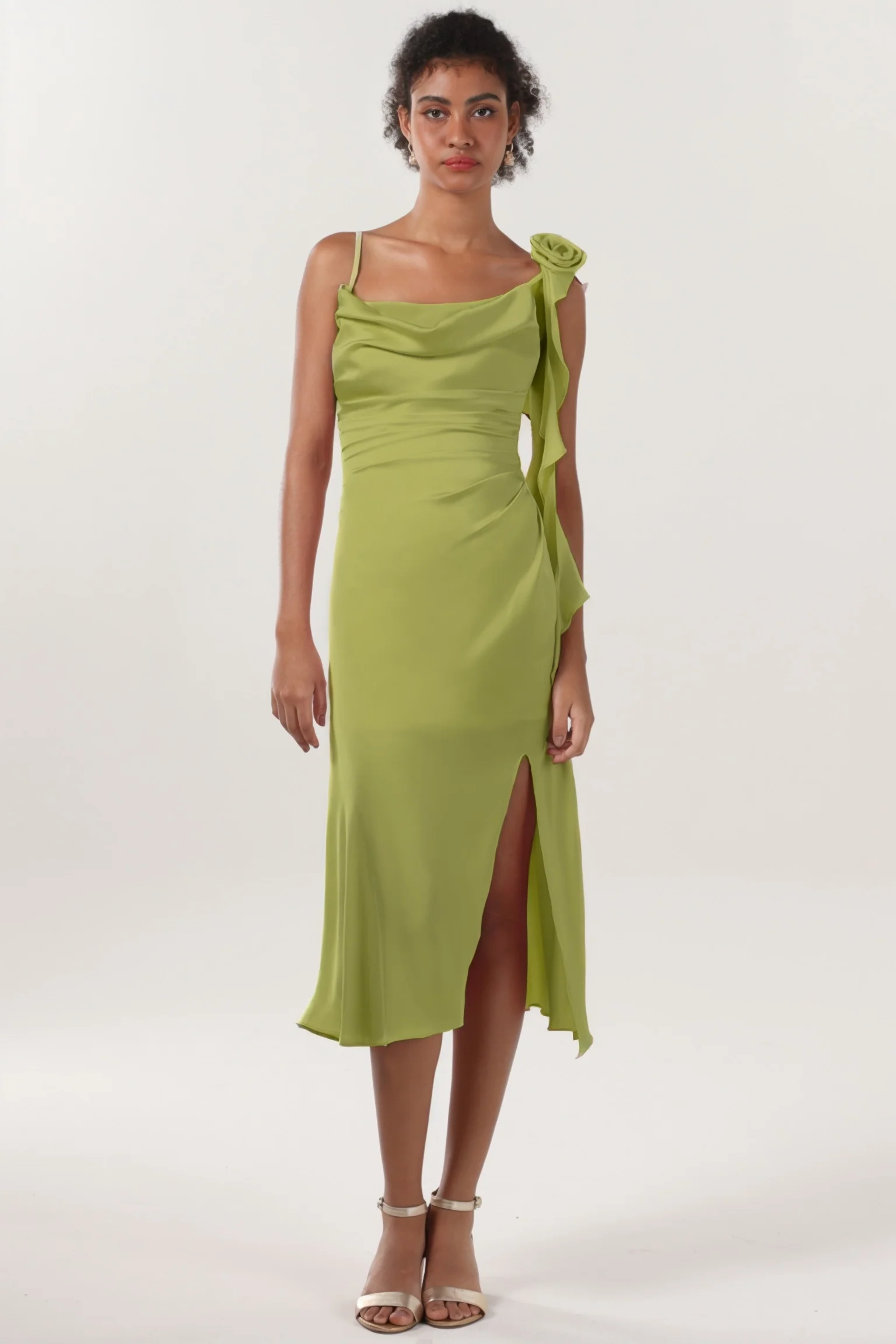 Sheath-Column Midi Luxe Satin Bridesmaid Dress CS0613BM