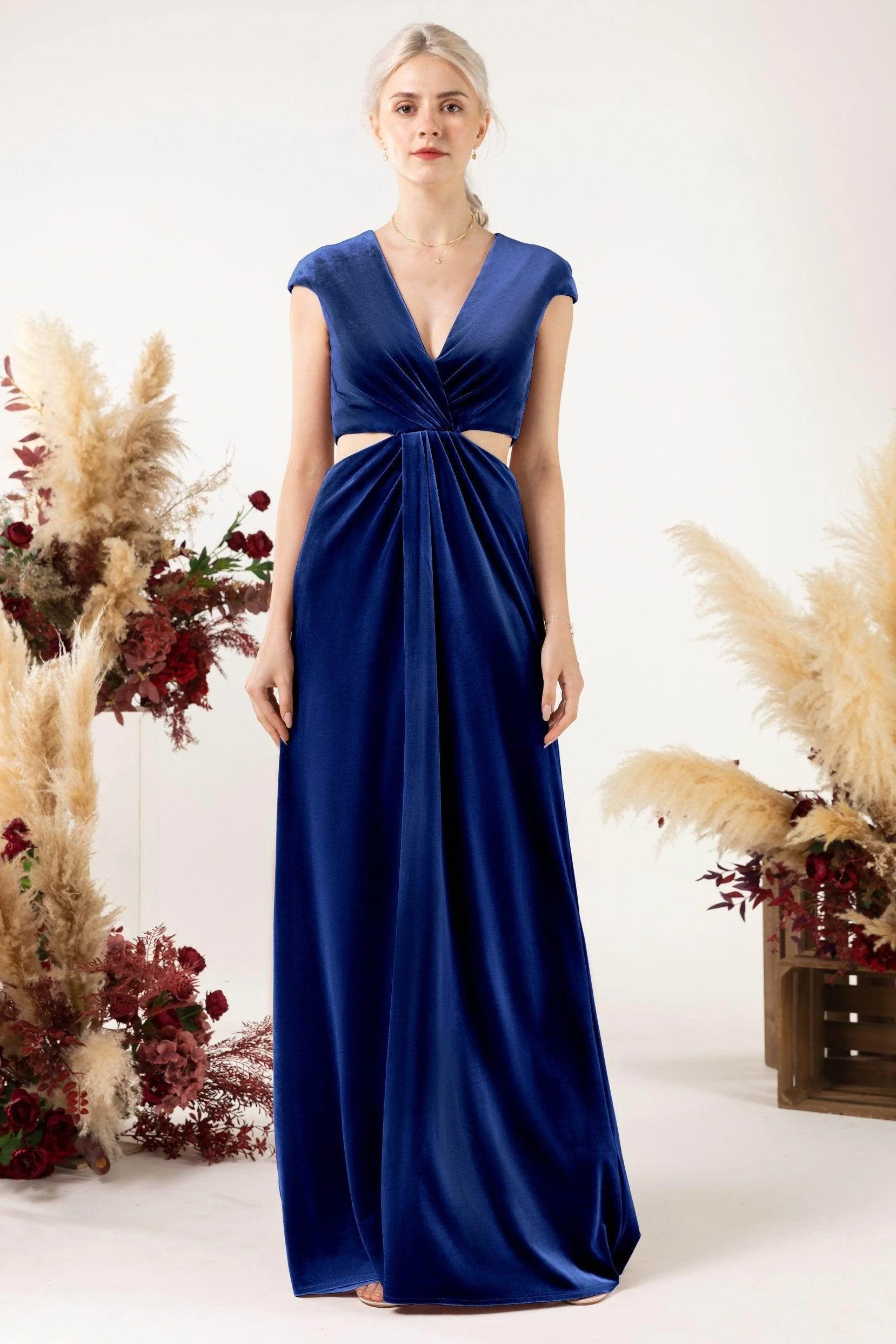 Sheath Sweep-Brush Train Velvet Bridesmaid Dress Formal Dresses CB0527