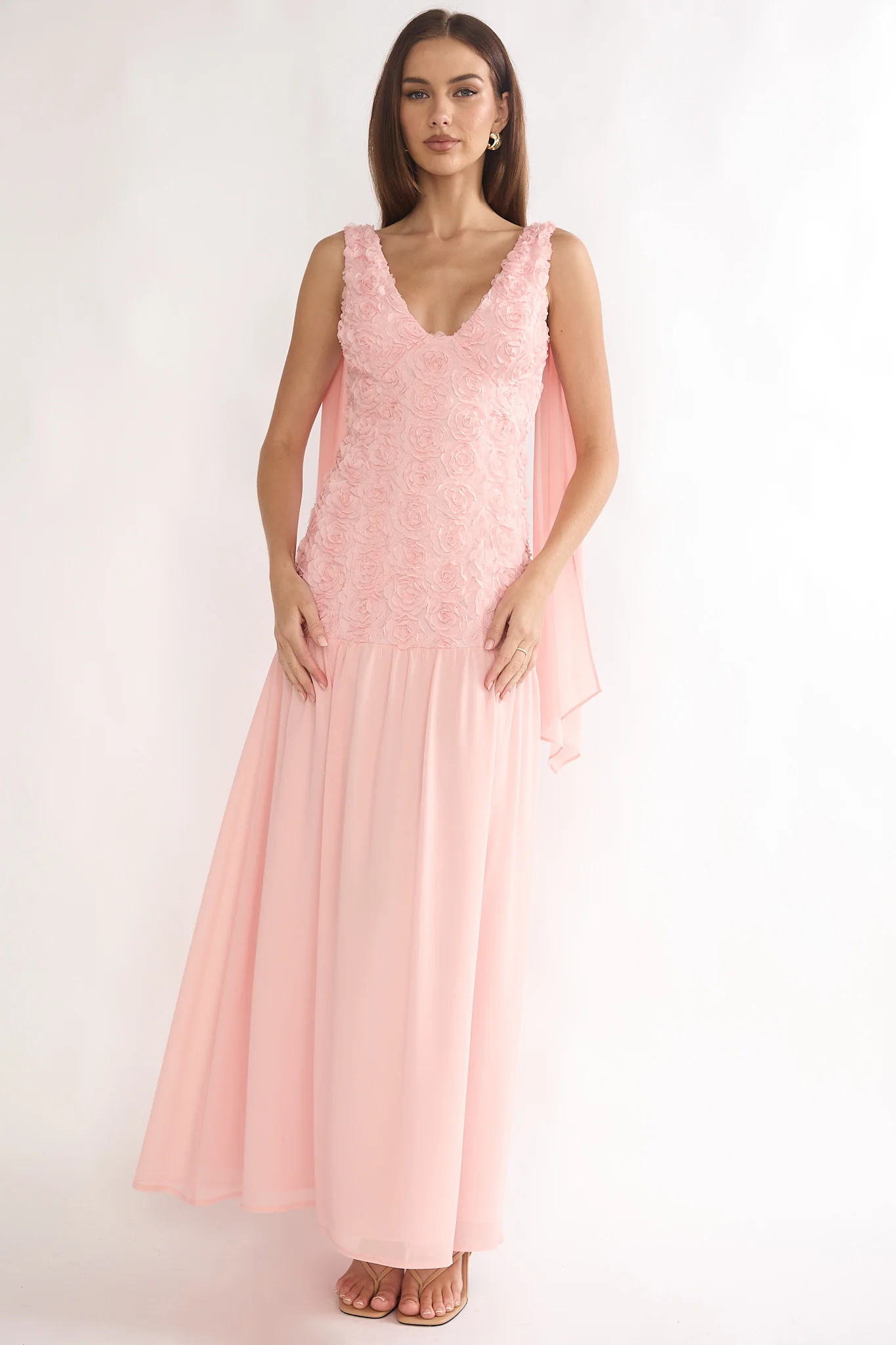Marcellia Tied Back Maxi Dress Embellished Pink