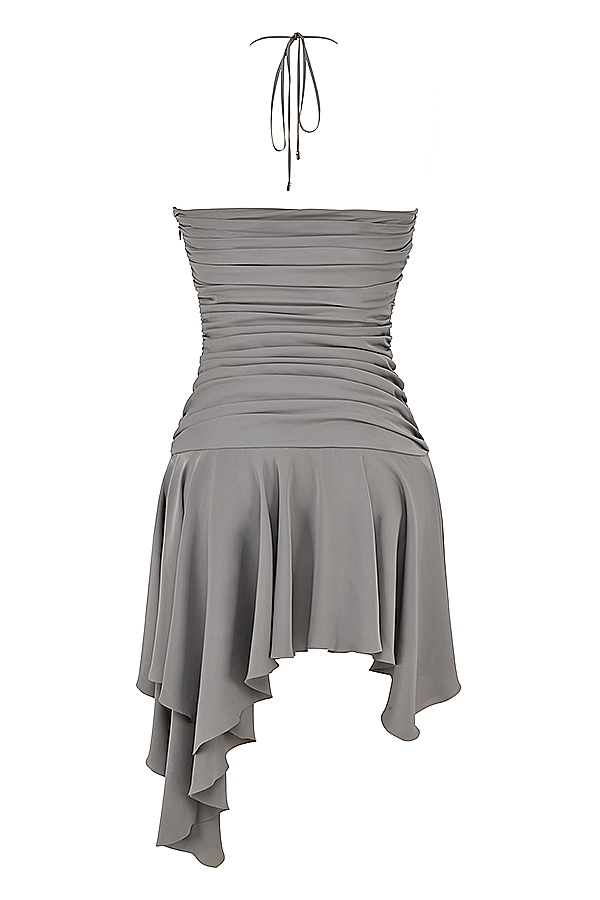 Smoke Gathered Asymmetric Dress