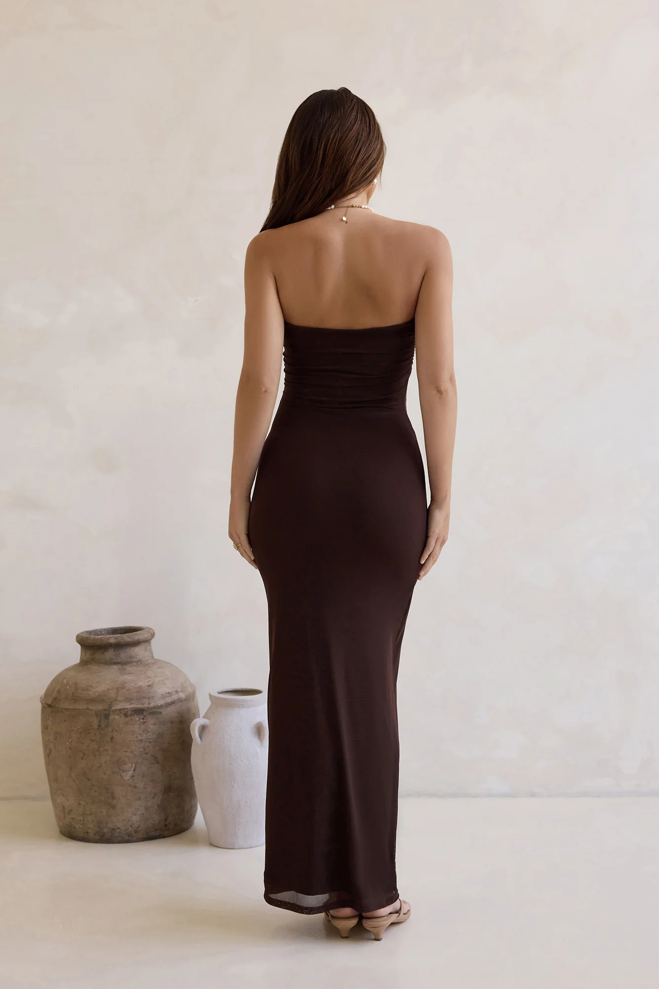 Wish For You Mesh Strapless Maxi Dress Brown