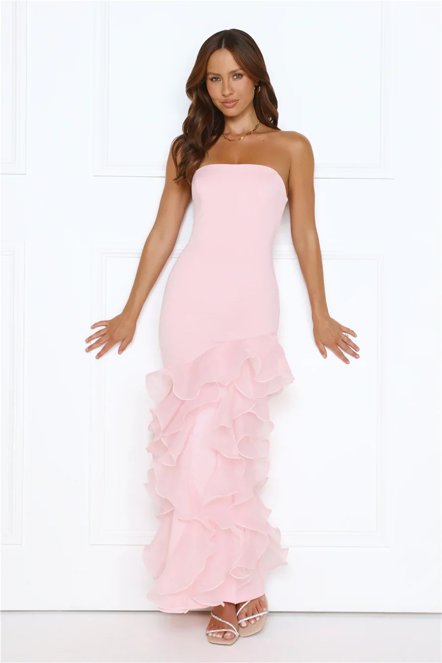 Lullaby Glow Strapless Maxi Dress Pink - luluinthesky