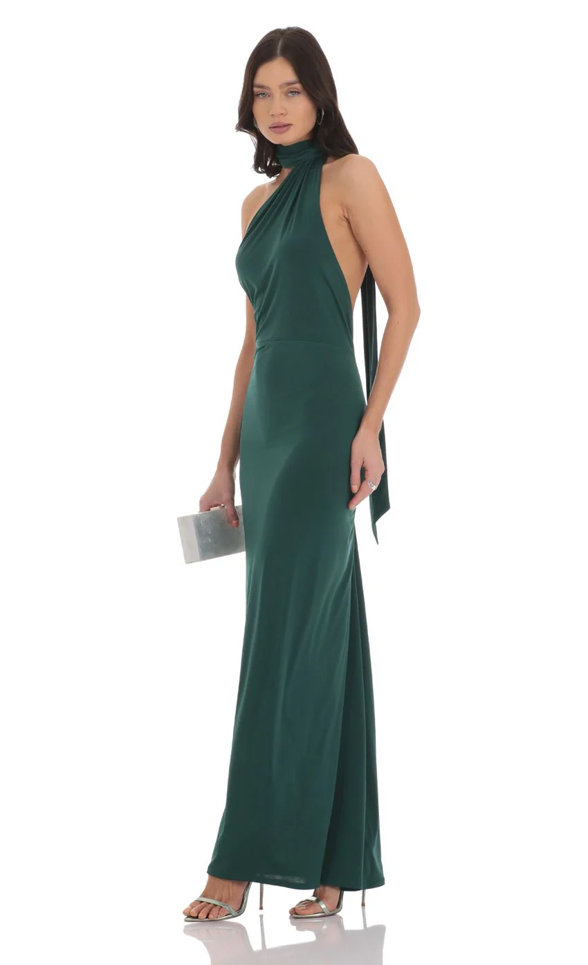 Wrap Scarf Strap Maxi Dress in Green - luluinthesky