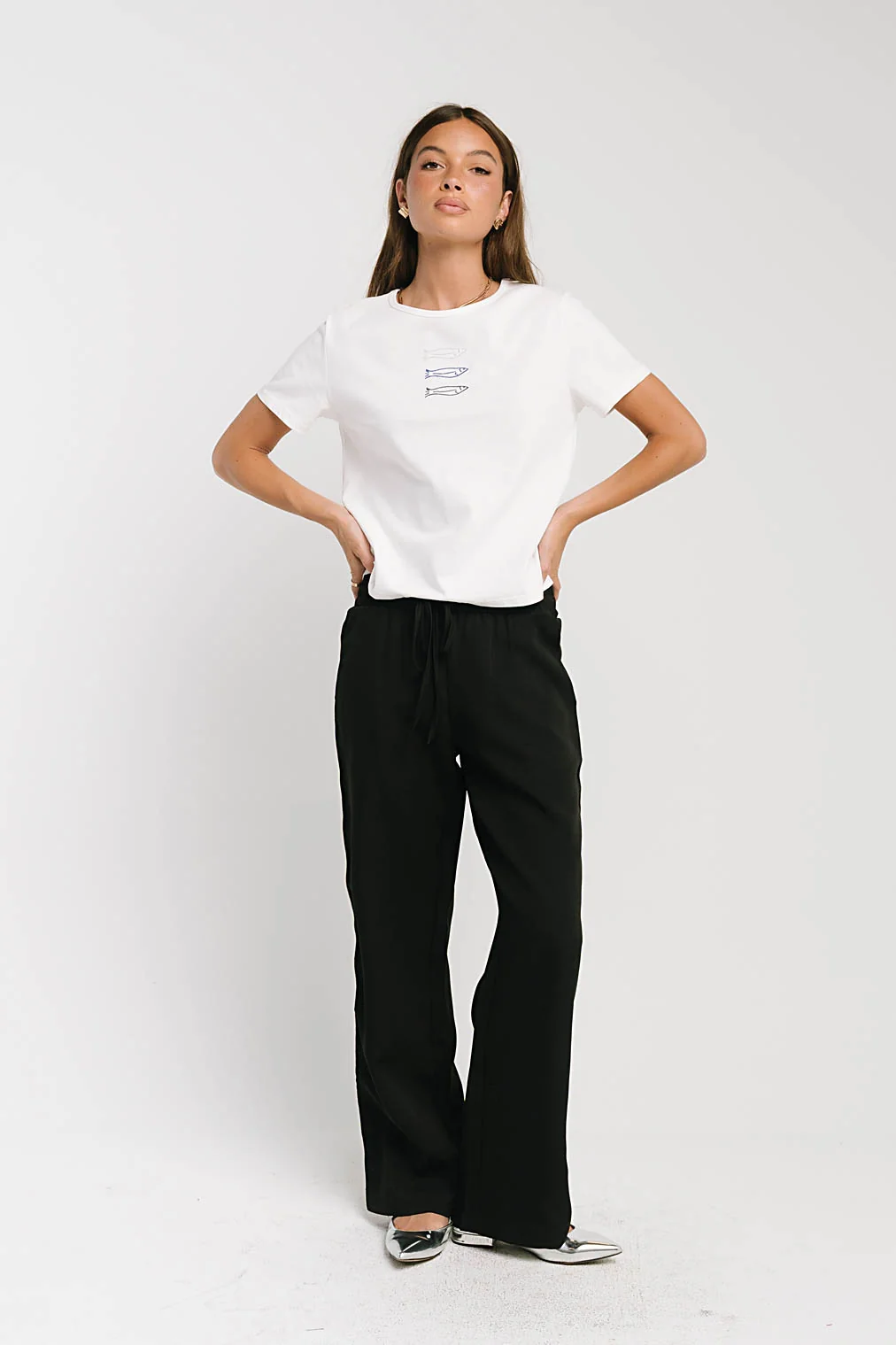 Ashley Embroidered Fish Baby Tee in White