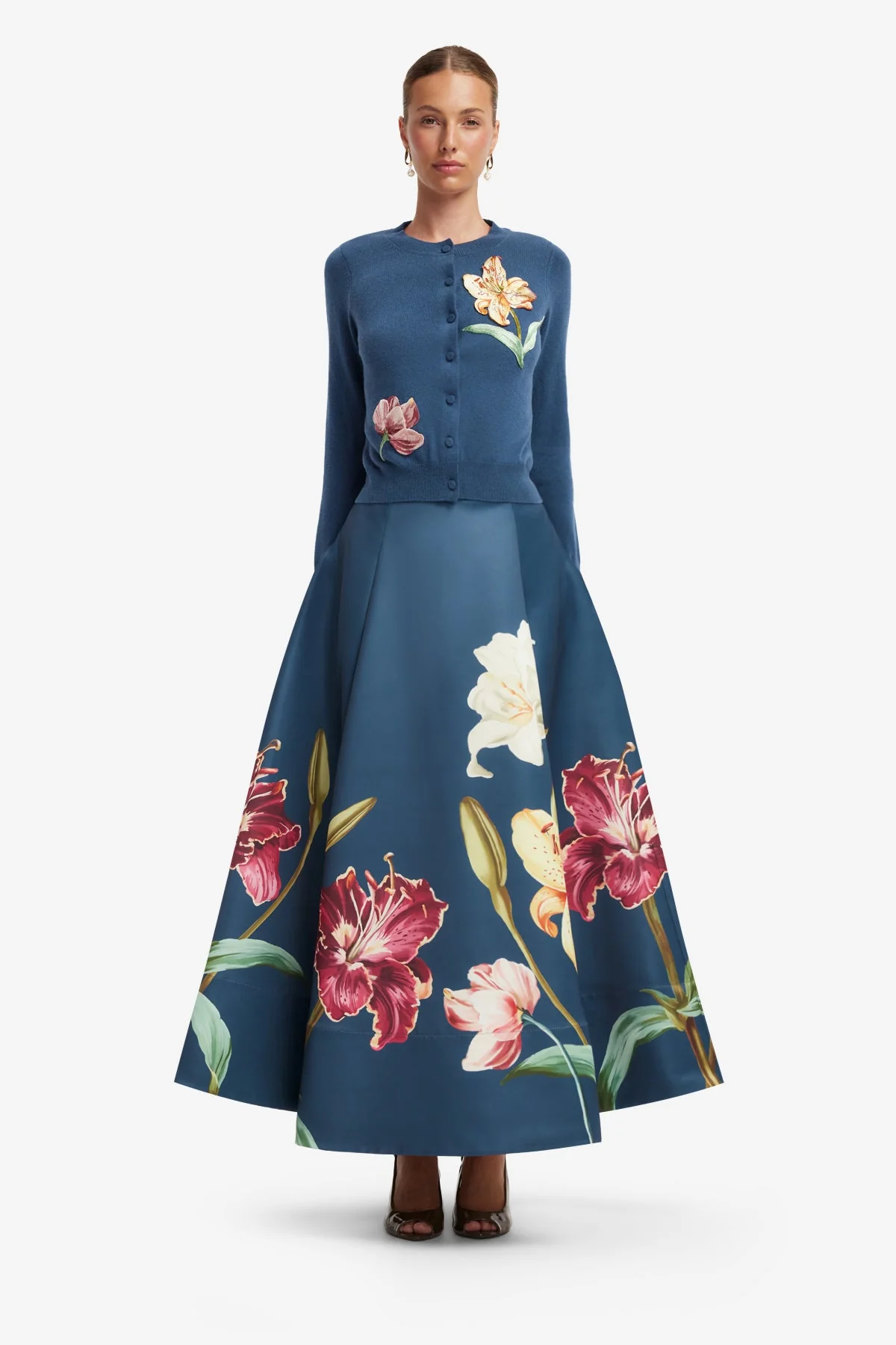 Elina Maxi Skirt - Lily Print in Indigo