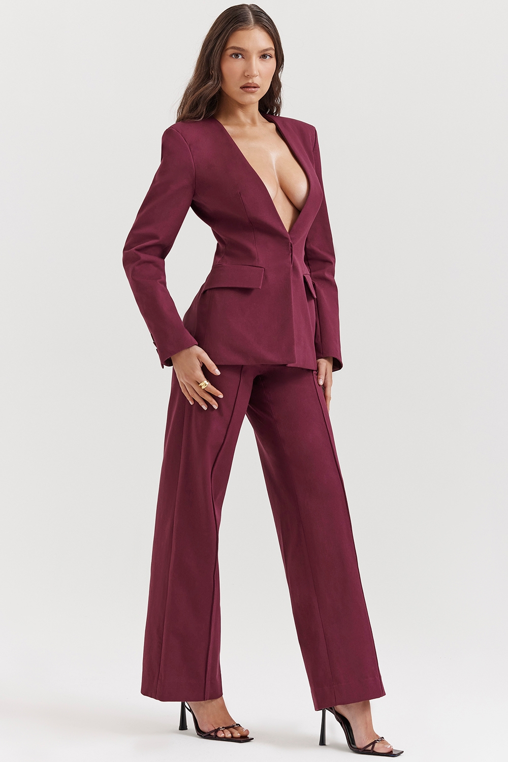 Wine Straight Leg Trousers