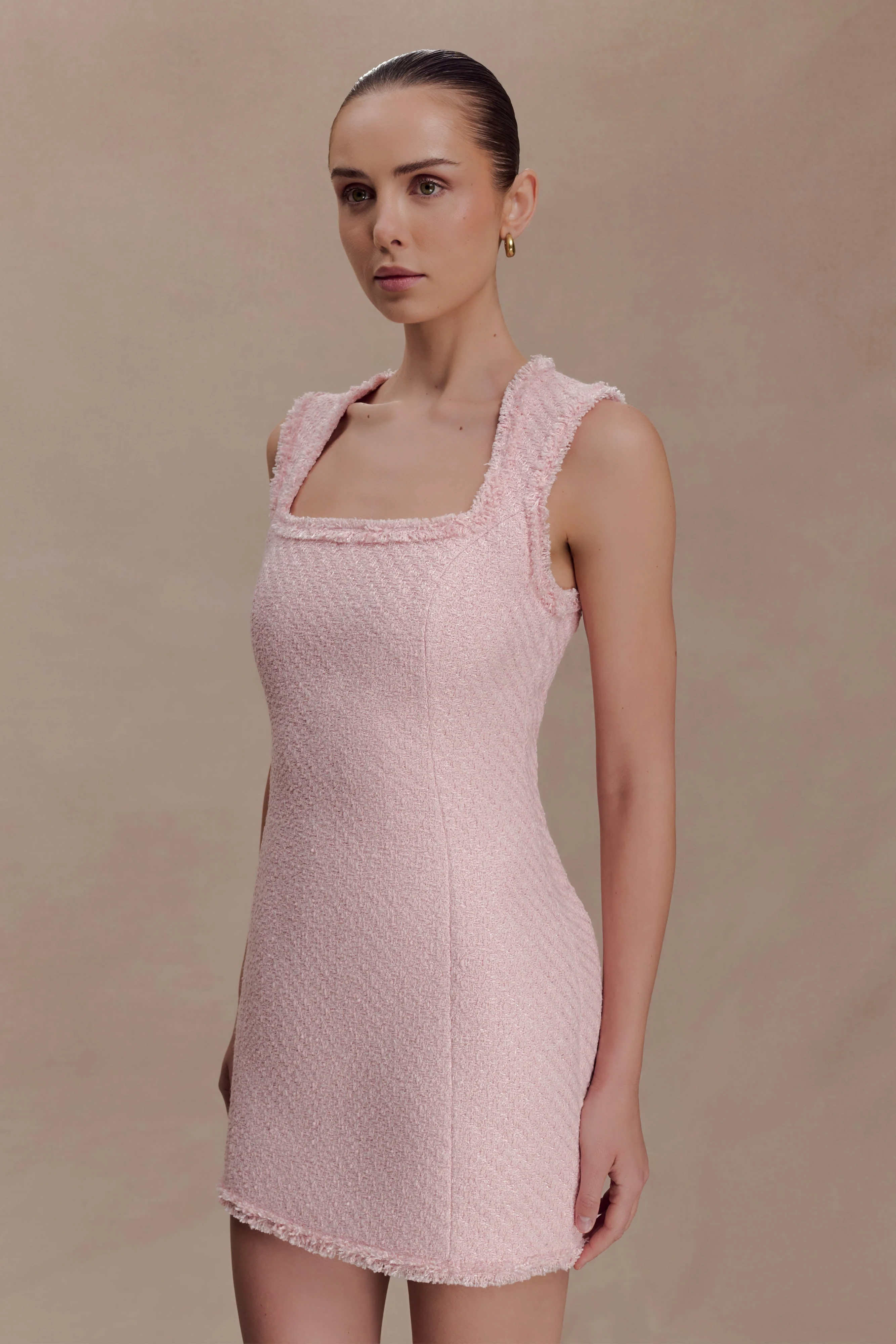 Lea Tweed Sleeveless Mini Dress - Baby Pink