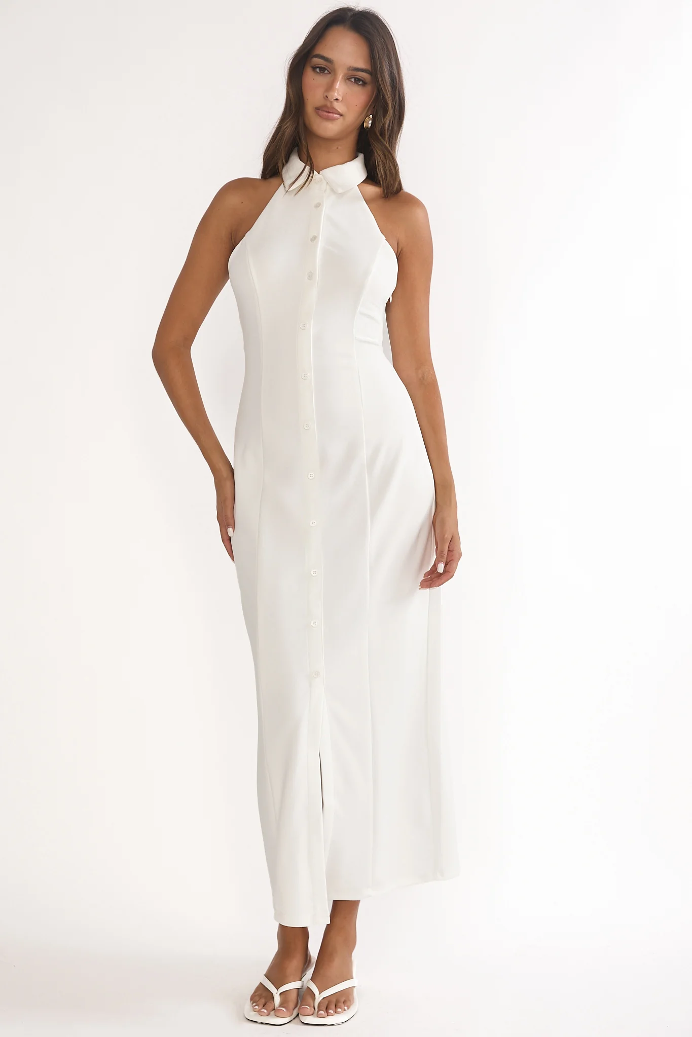 Esmarie Collared Maxi Dress White - luluinthesky