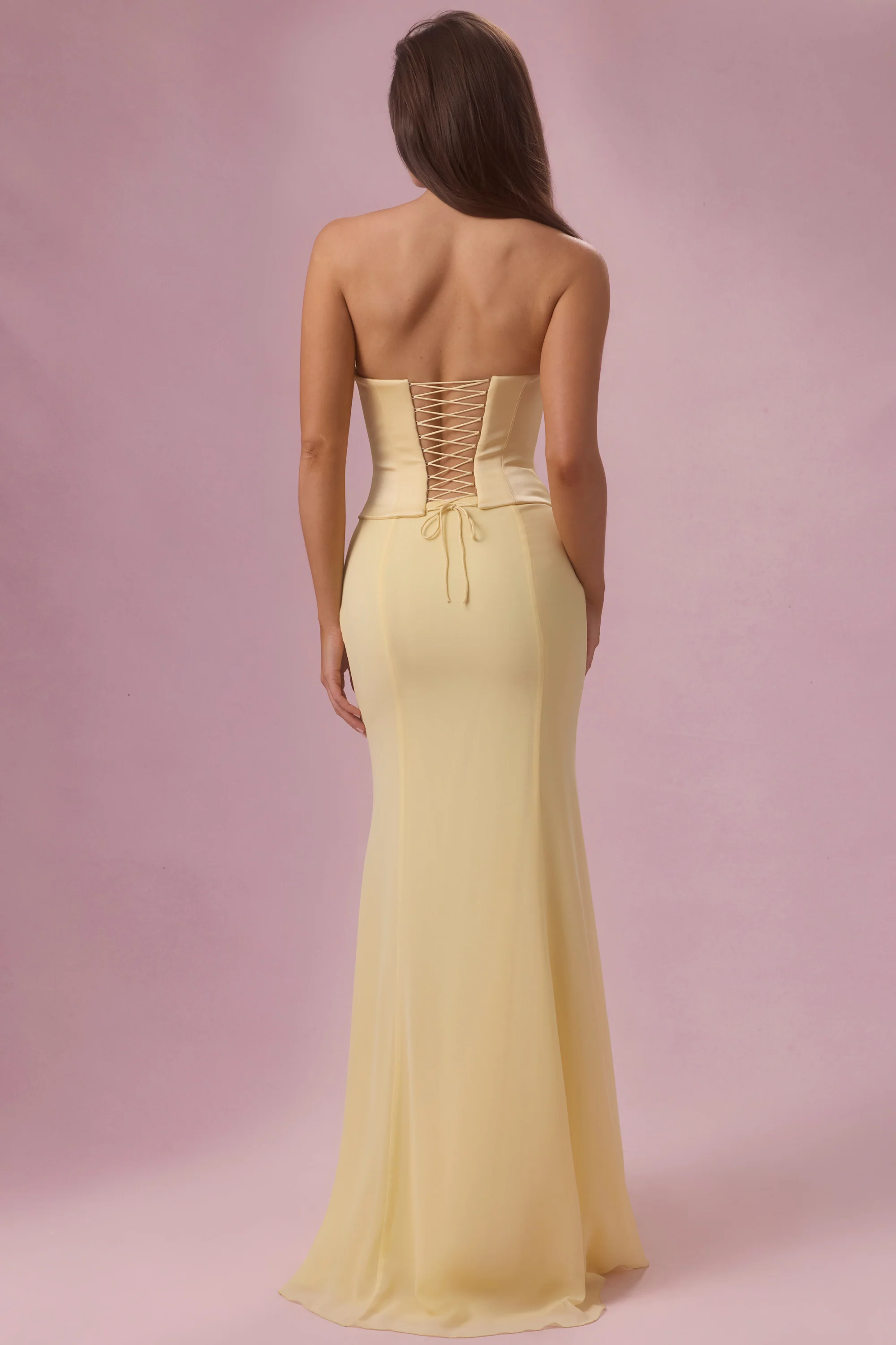 Premium Satin Corset Bridesmaid Dress in Butter Yellow