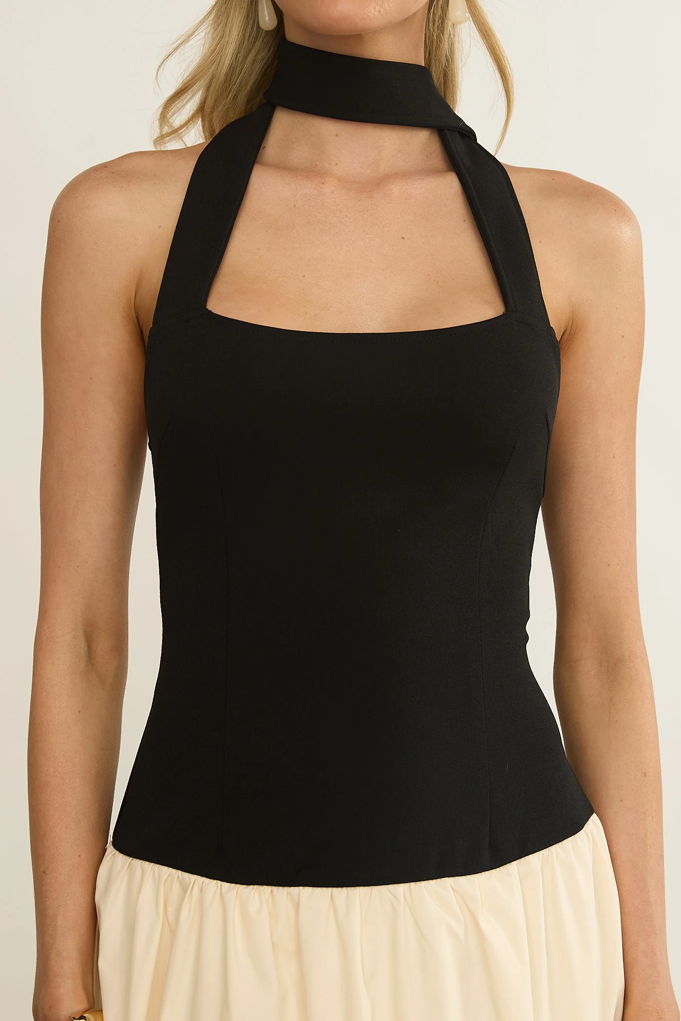 Elery Drop Waist Halter Maxi Dress Black/Cream