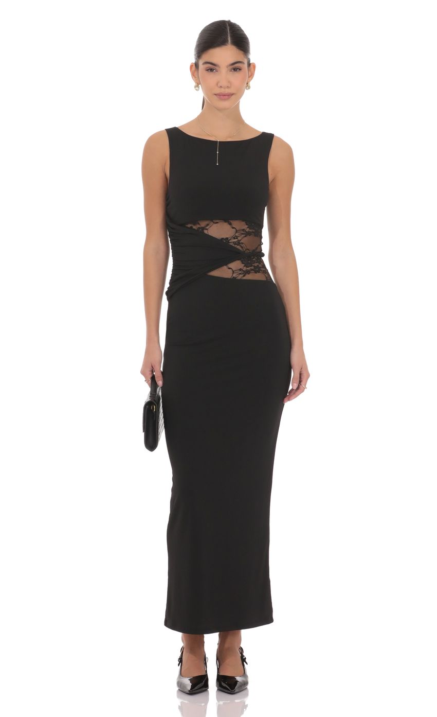 Lace Cutout Maxi Dress in Black