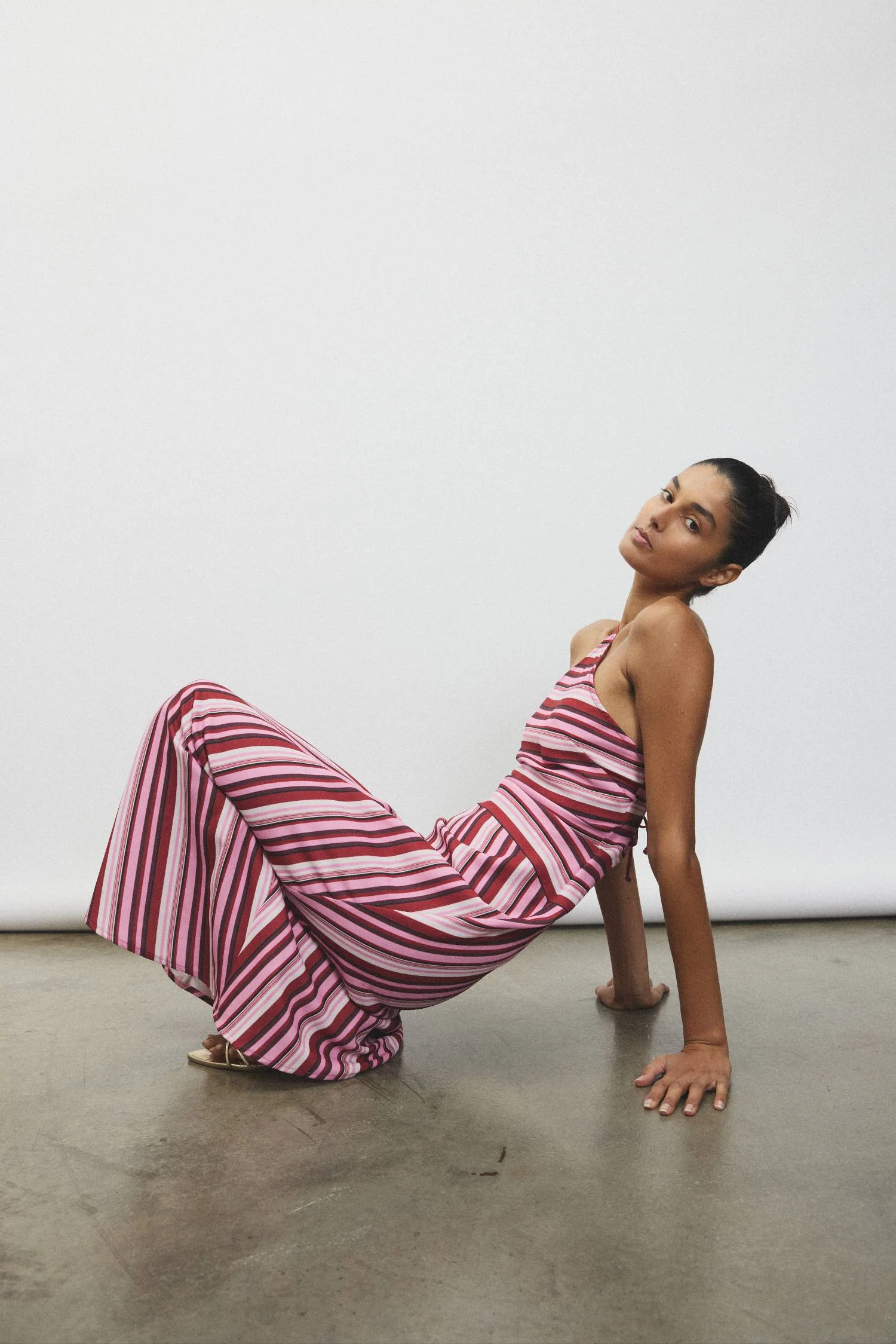 Halter Maxi Dress | Magenta Stripe