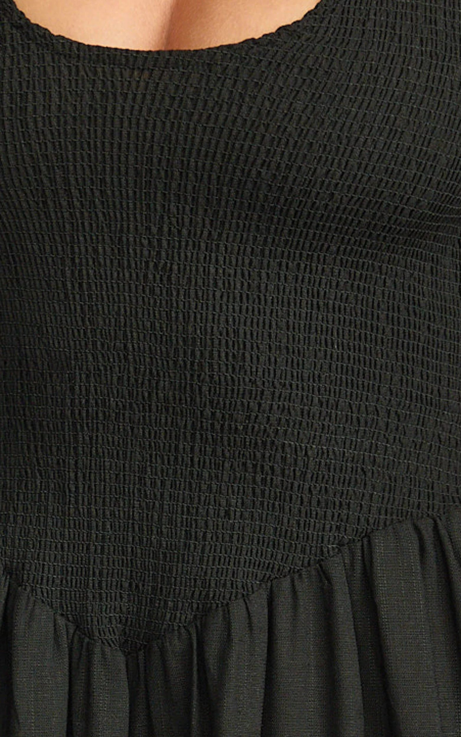 Luciana Maxi Dress - U Neck Smock Dress in Black