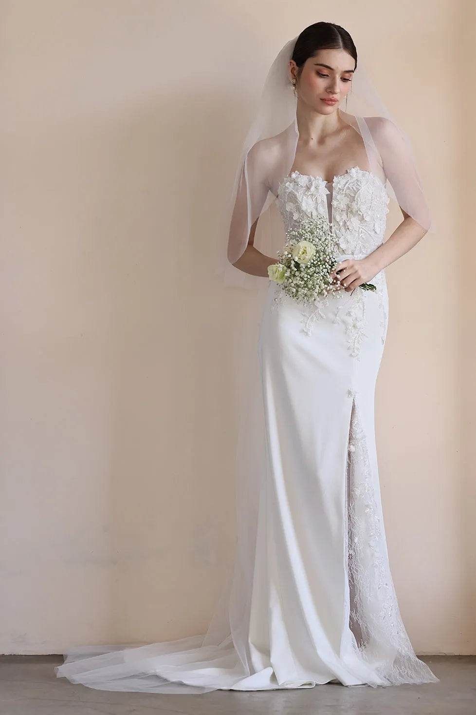 Trumpet-Mermaid Sweep-Brush Train Satin Lace Wedding Dress CW3551