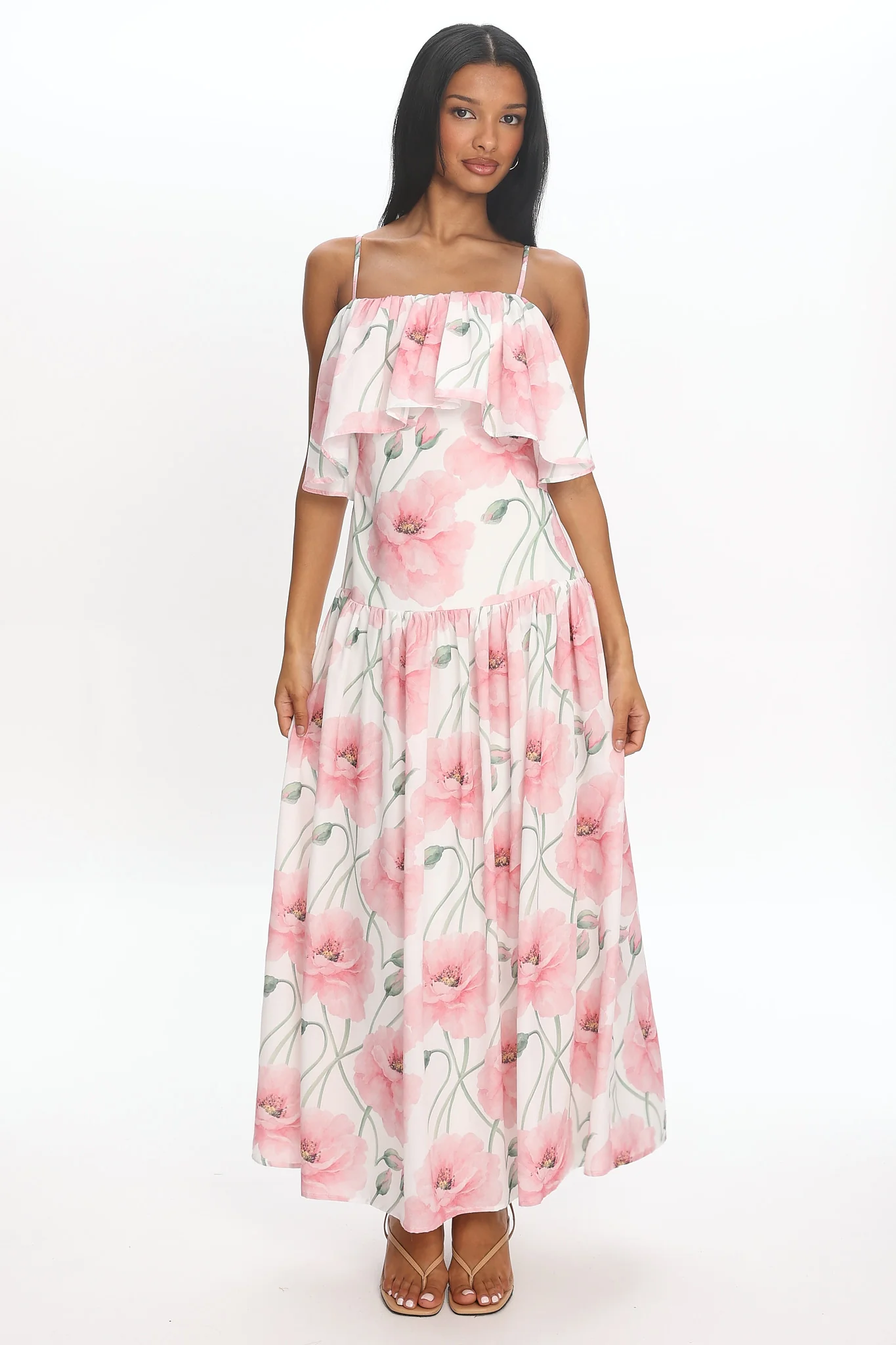 Poppy Fields Tiered Maxi Dress Pink