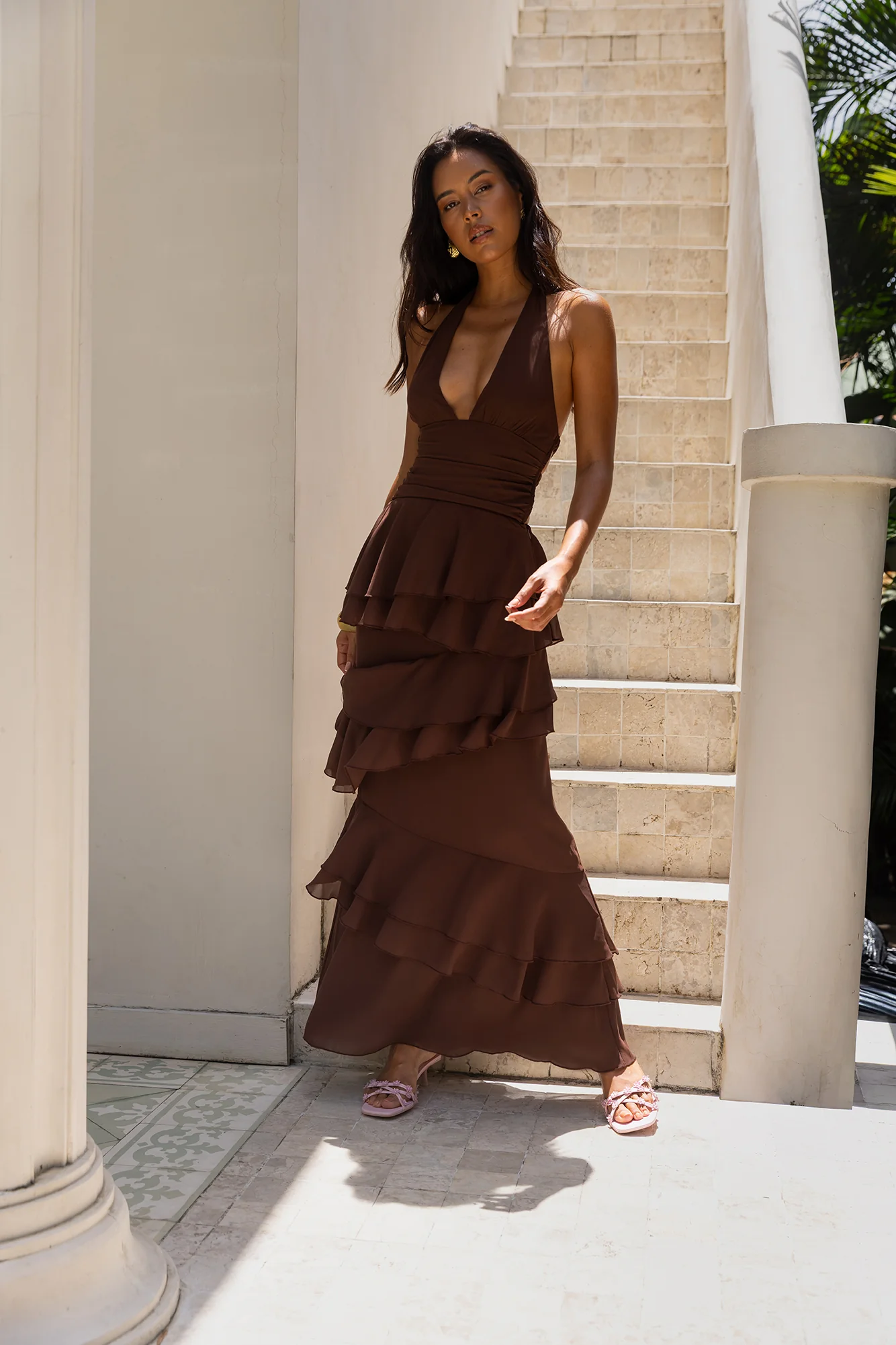 Path Of Fate Halter Maxi Dress Brown - luluinthesky