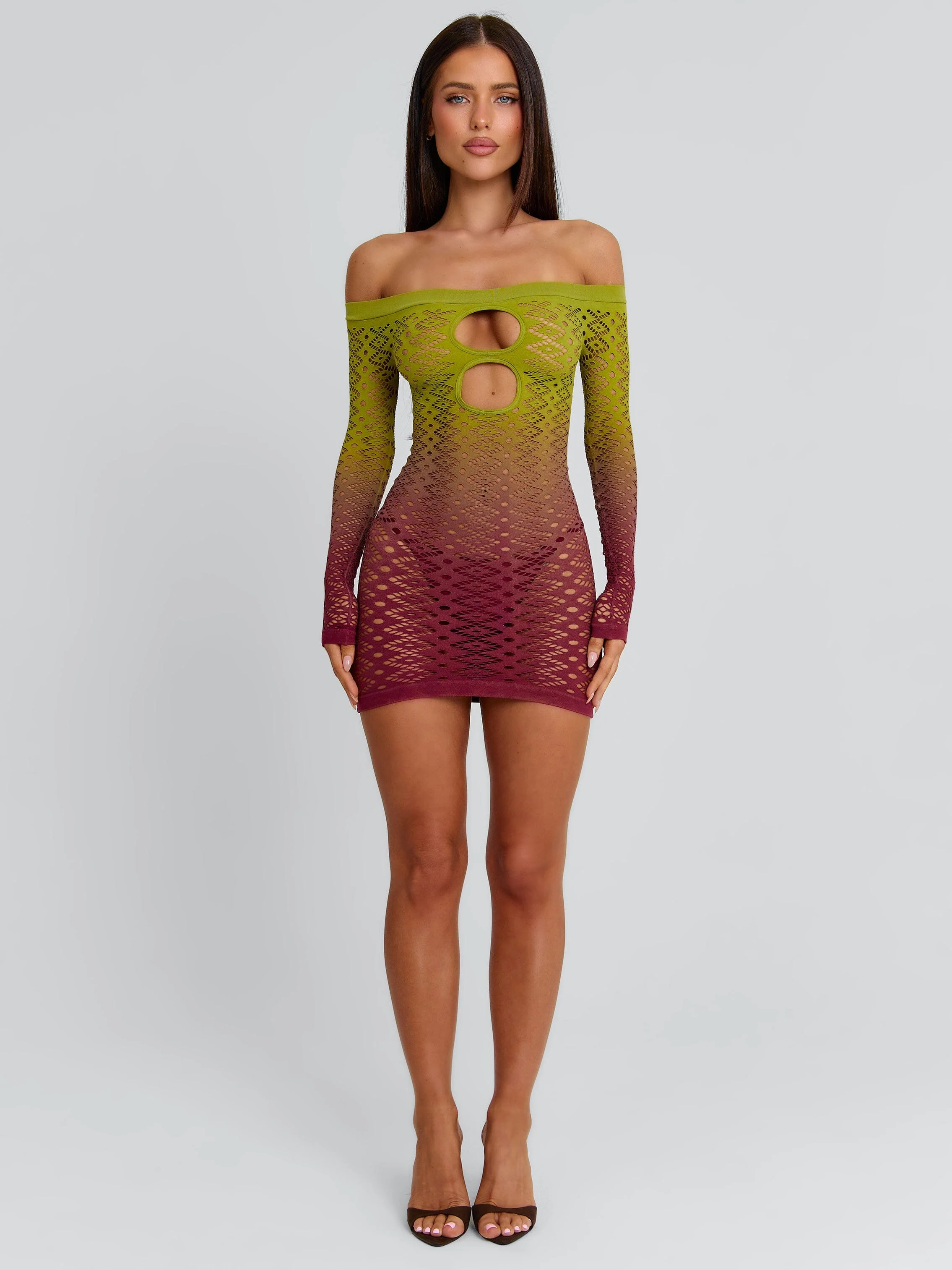 VESSIA MINI DRESS GREEN BURGUNDY