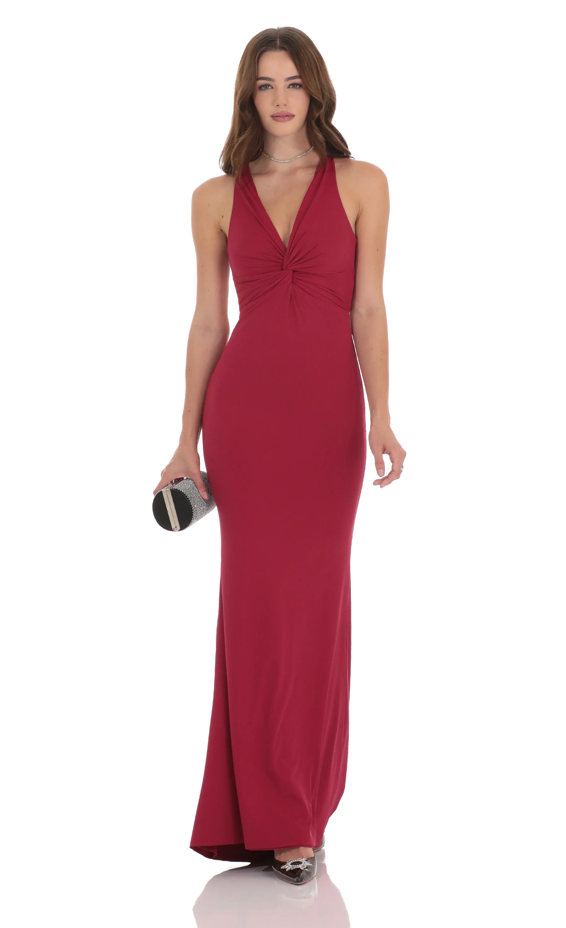 Twist V-Neck Maxi Dress in Wine