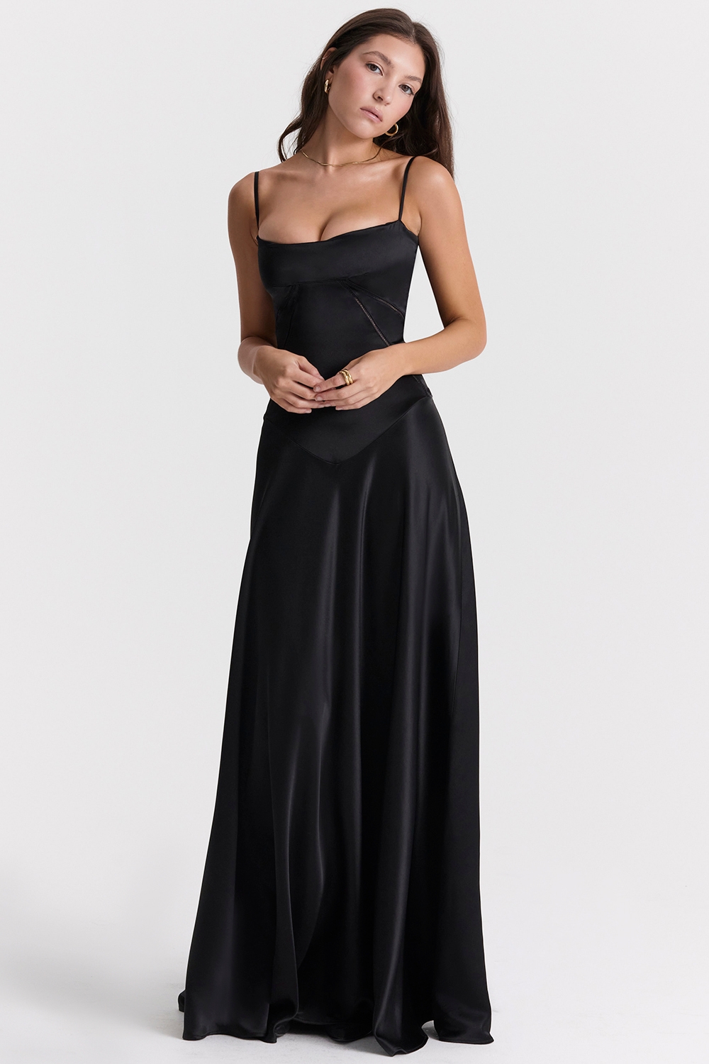 Black Lace Up Maxi Dress