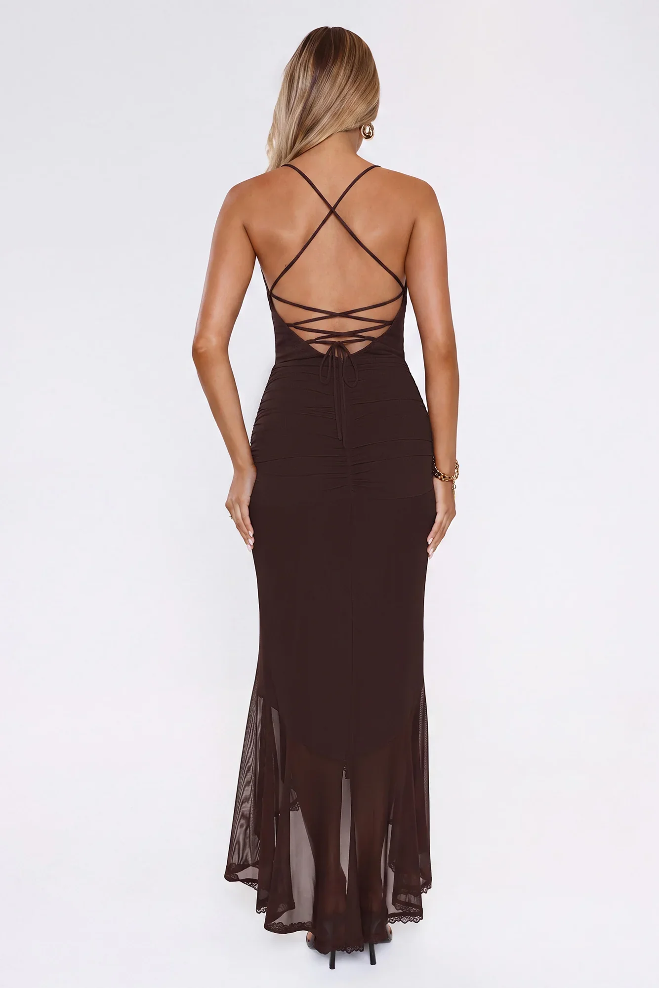 Whispered Dreams Mesh Maxi Dress Brown