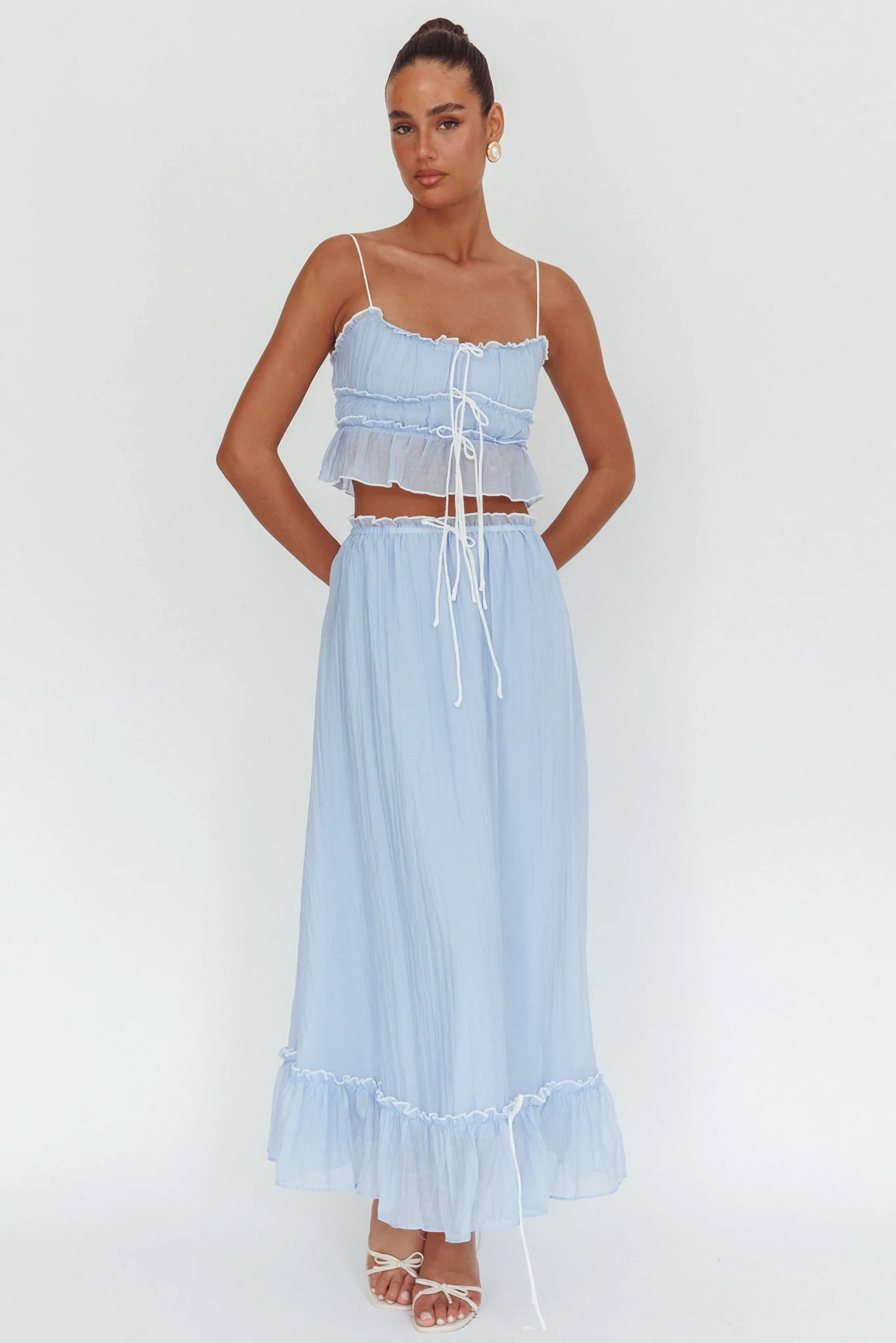 Maidens Tie Detail Overlock Maxi Skirt Cloud Blue