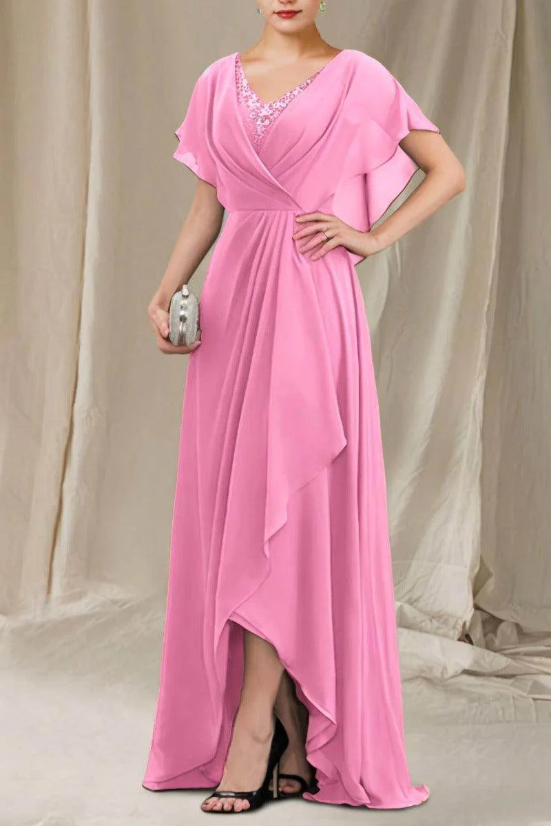 A-Line Sweep-Brush Train Chiffon Mother Dress CM0080