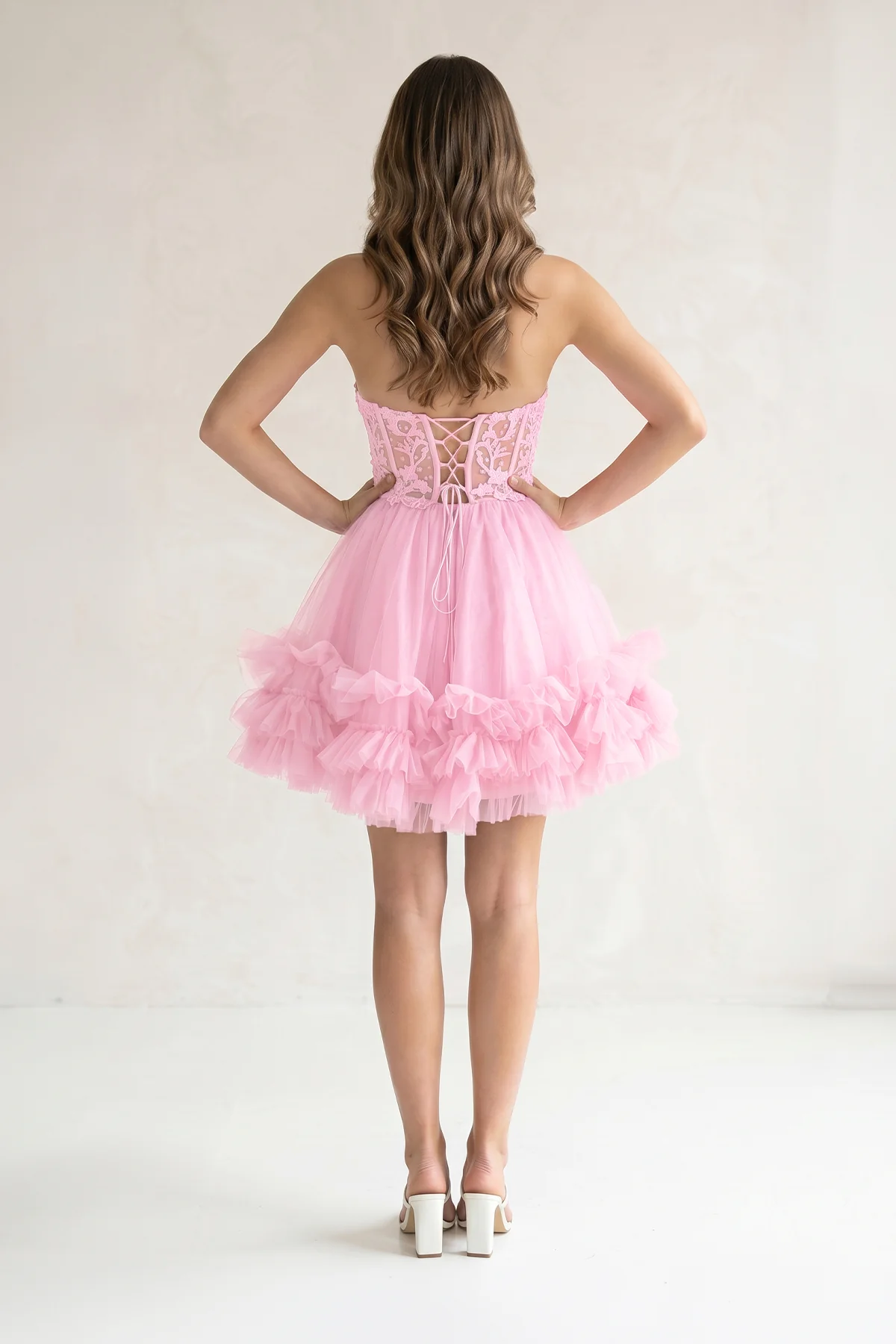 Pink A-Line Sweetheart Ruffle Tulle Homecoming Dress With Appliques