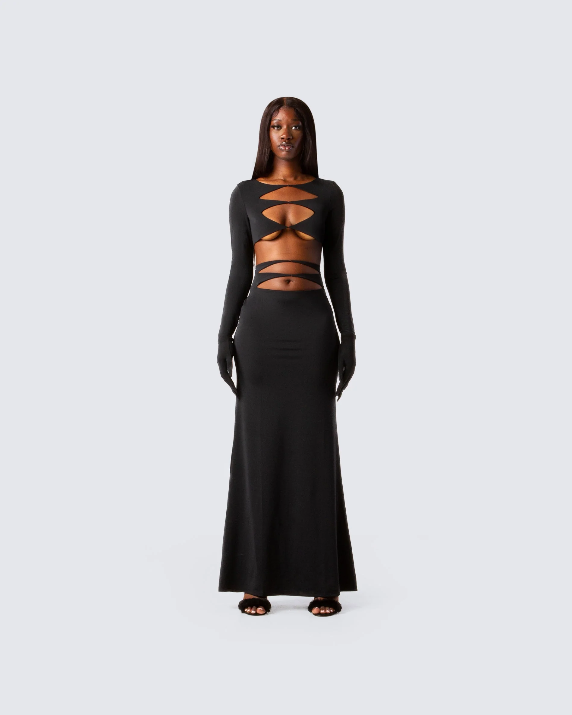 Vox Black Cut Out Dress & Gloves