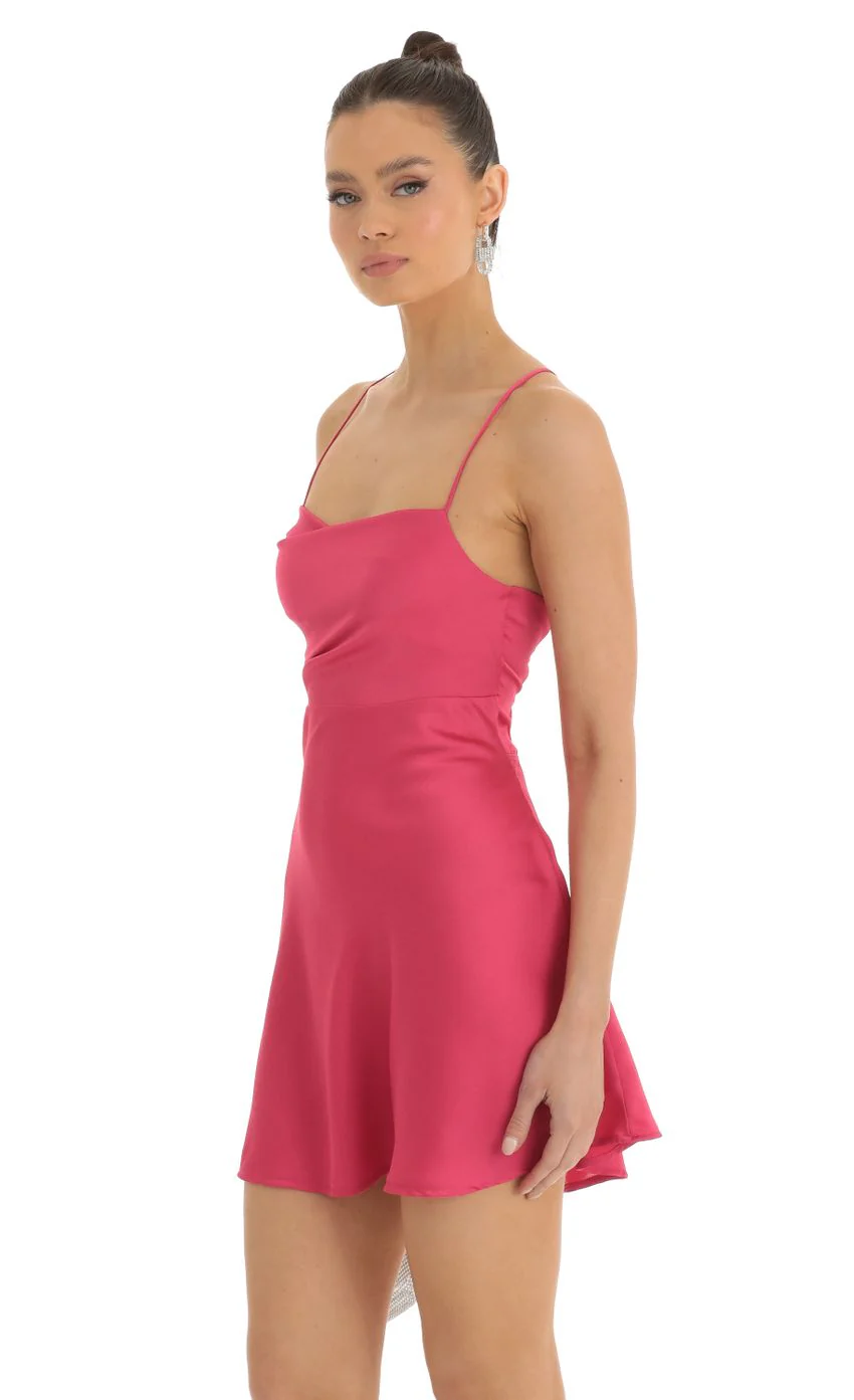 Satin A-Line Dress in Pink - luluinthesky